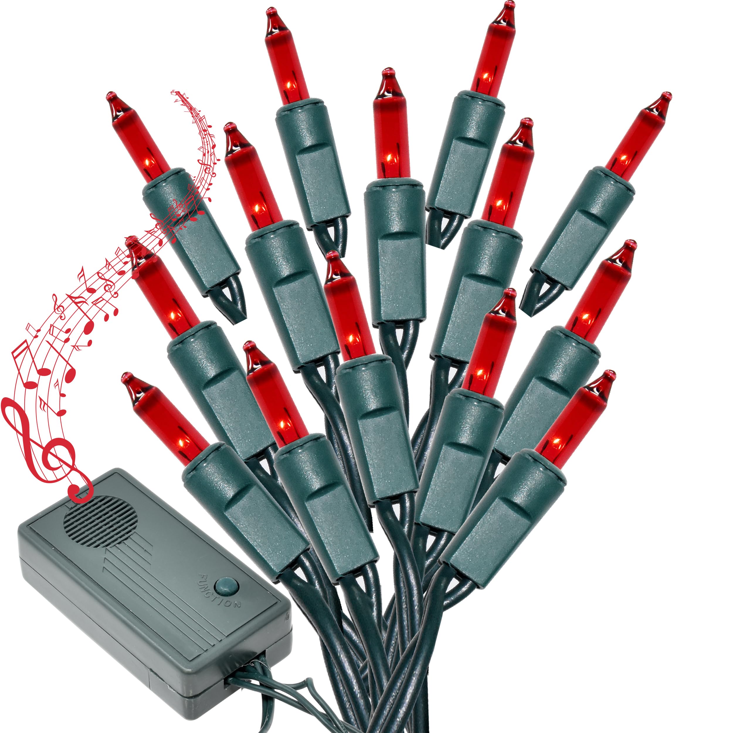 Holiday Essence Red Musical Christmas Lights, 25 Songs, 31.2 Ft Indoor String Lights, Green Wire, Model V4865