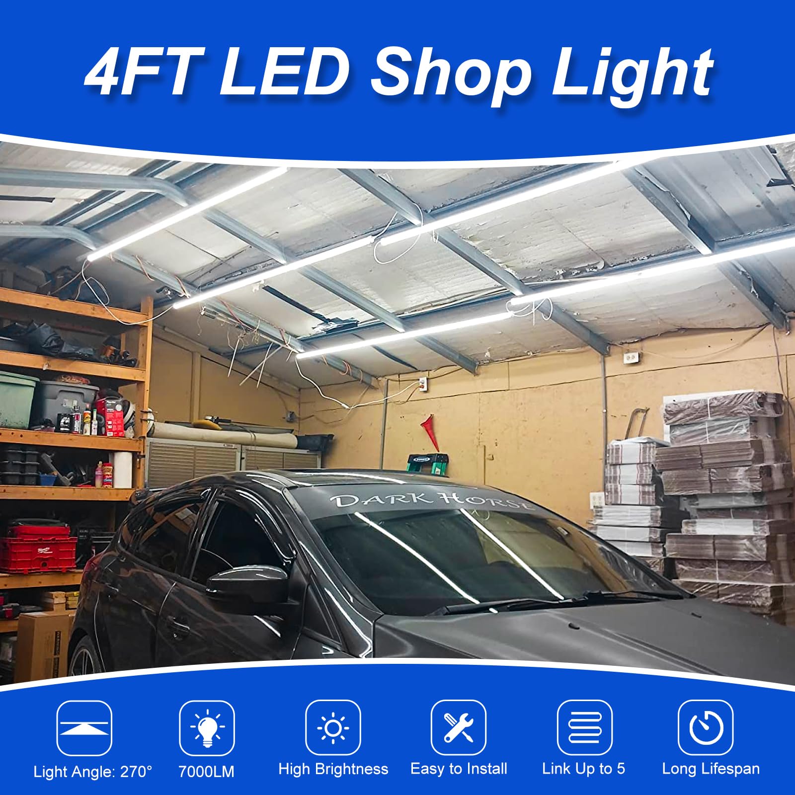 Led Shop Lights,4Ft Led Shop Light 50W 6500K 7000Lm Daylight,4 Foot Led Shop Lights,Led Garage Light,Led Shop Lights For Worksho