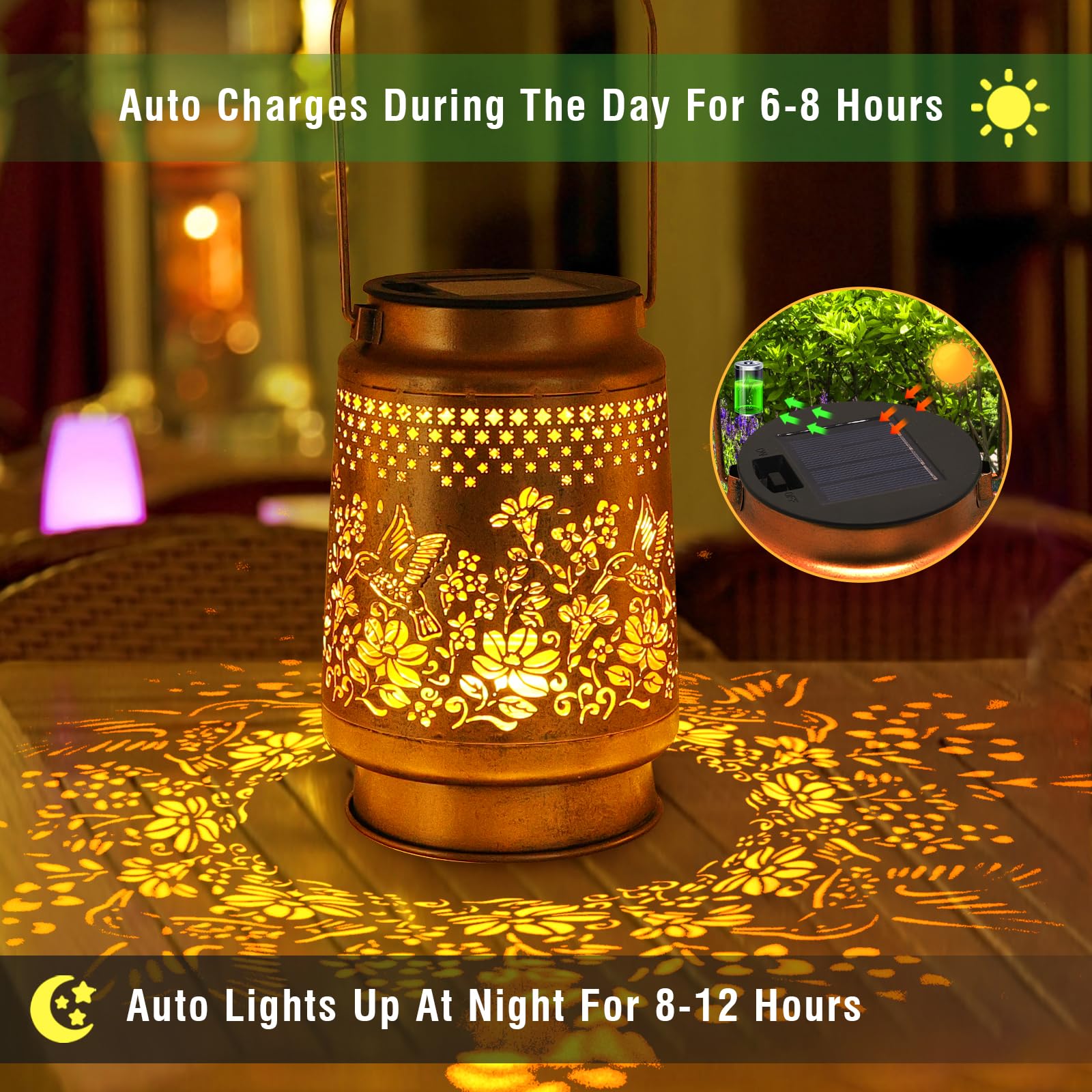 2 Pack Solar Lanterns Outdoor Hummingbird Garden Decor  Birthday Gifts For Mom Women Grandma Christmas  Waterproof Metal Hanging Solar Lights With Shepherd Hook Led Decorative Outside For Yard Patio