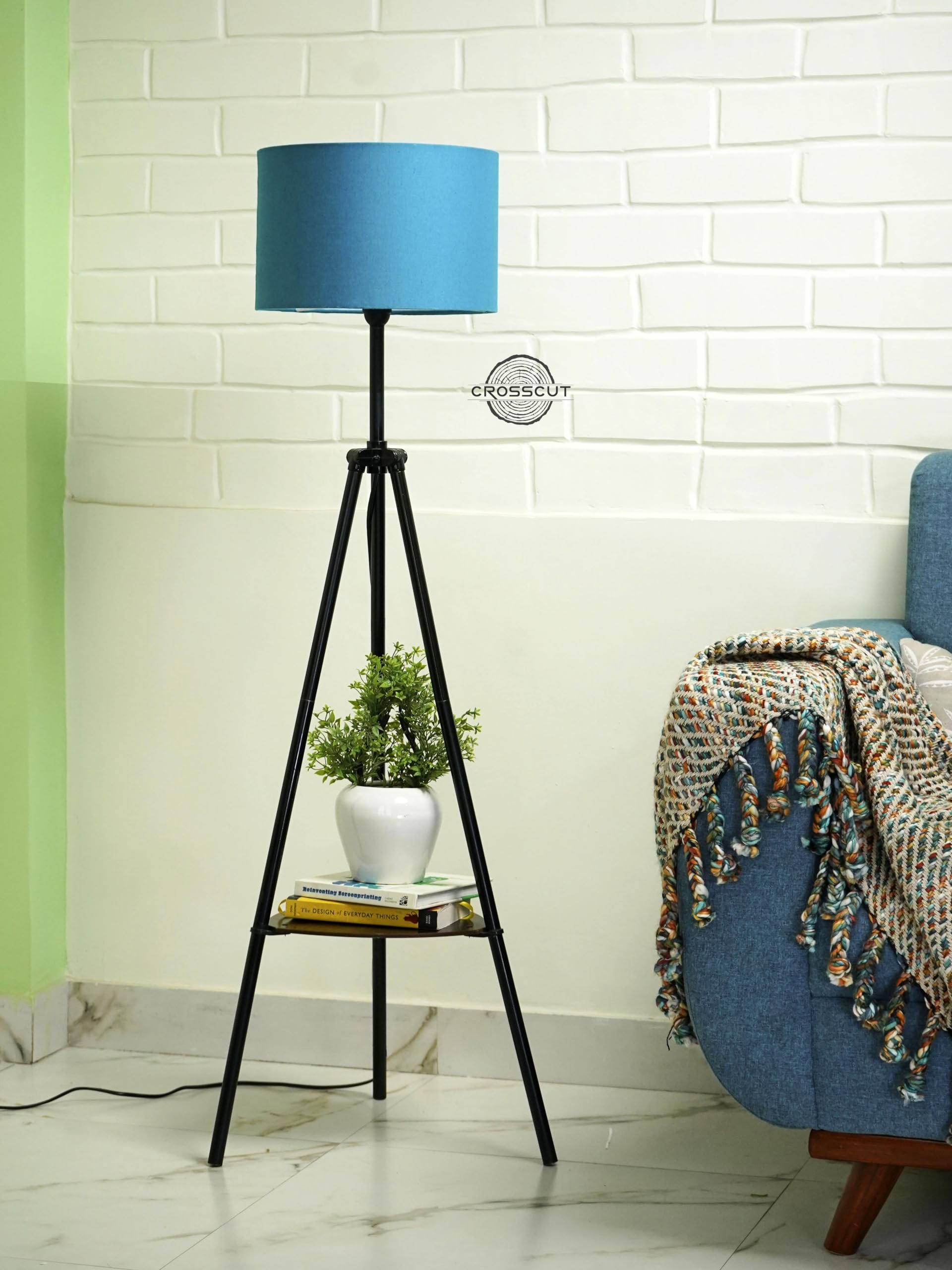 Crosscut Furniture Metal Floor Lamp with decorative shelf (Royal Blue)