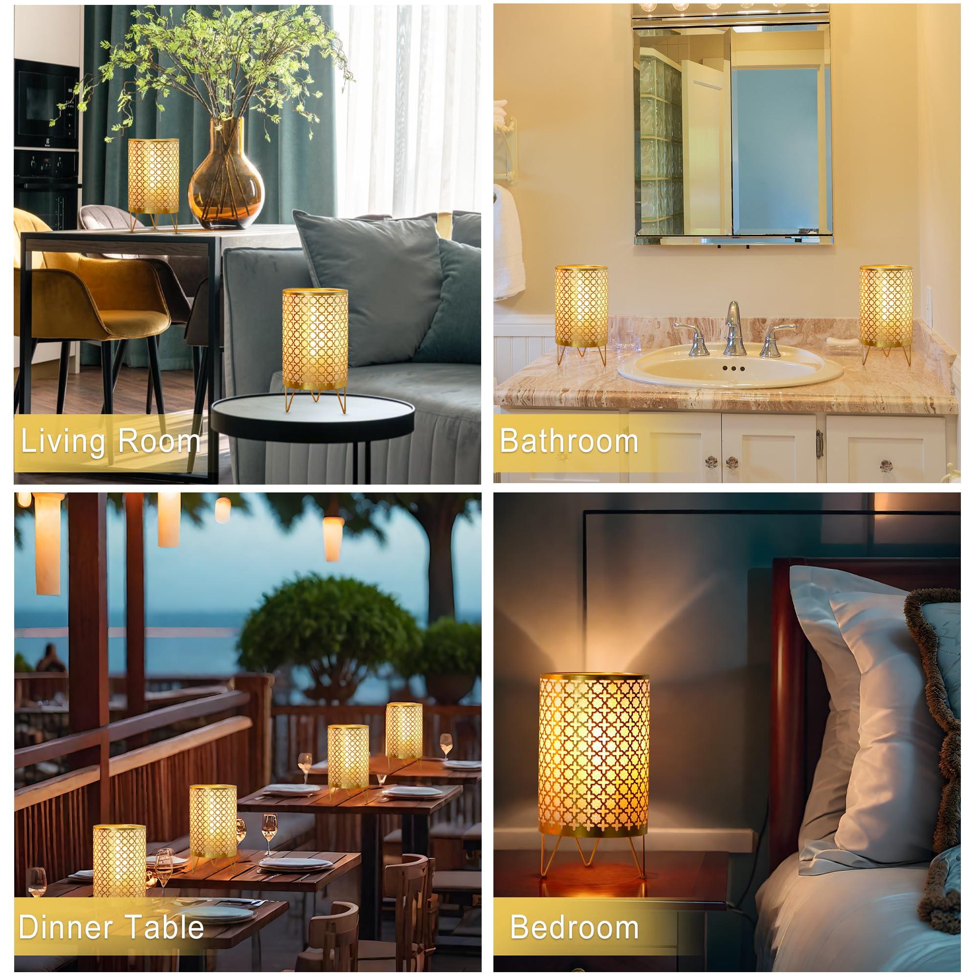 Trirocks Set Of 2 Battery Operated Lamp 6.5'' Tall Metal Cordless Table Lamp Bronze Lanterns With Warm Fairy Lights Bulb For Pat