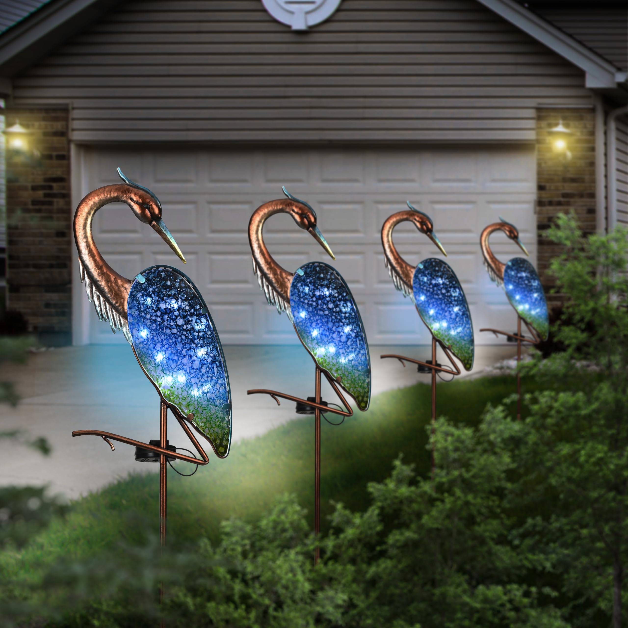 Teresa'S Collections Blue Heron Solar Lights, Metal Yard Art For Garden Decor, 43&quot;