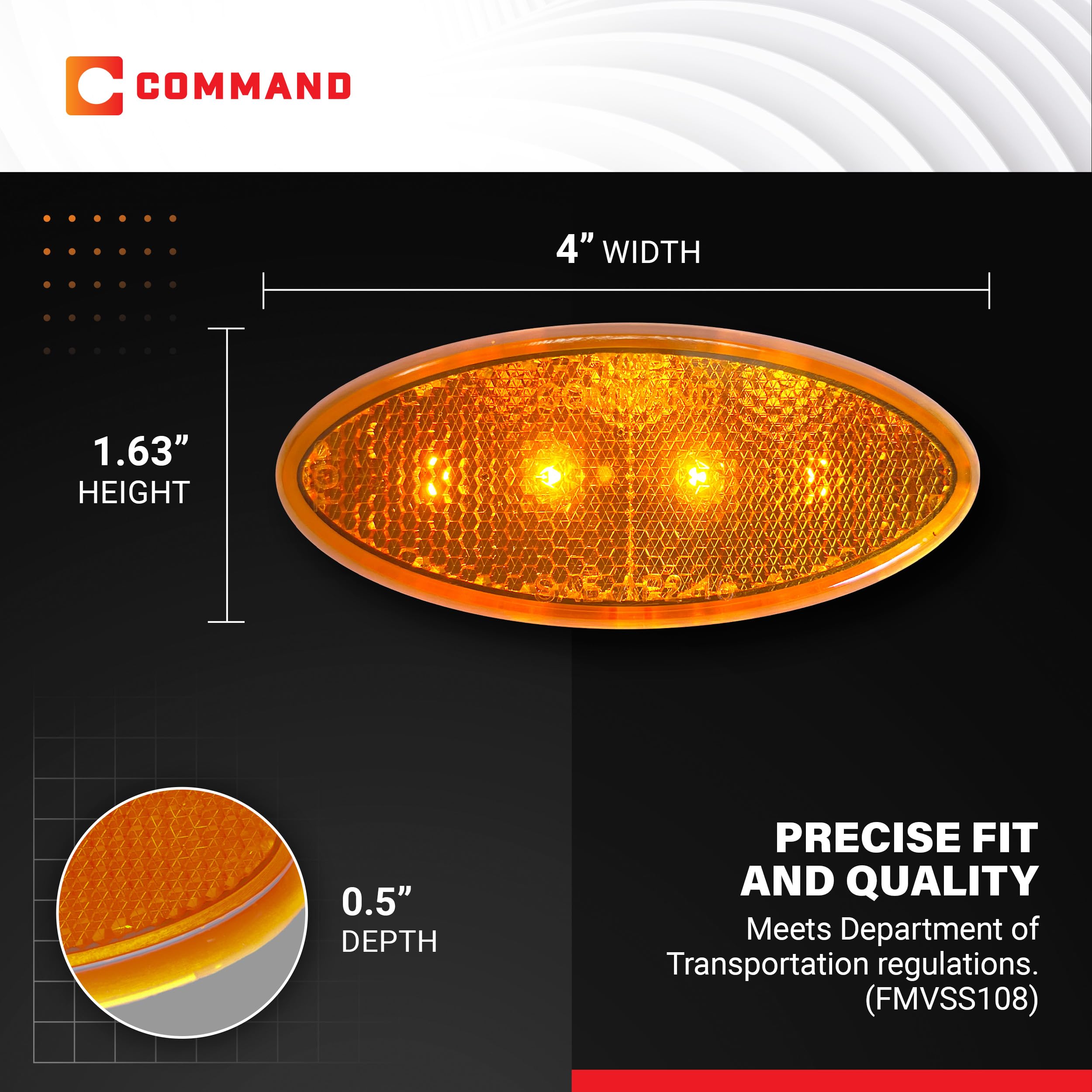 Command Electronics 12V LED RV & Trailer Clearance Light - Amber - Surface Mount - 2 Pack - Polycarbonate - Made in USA