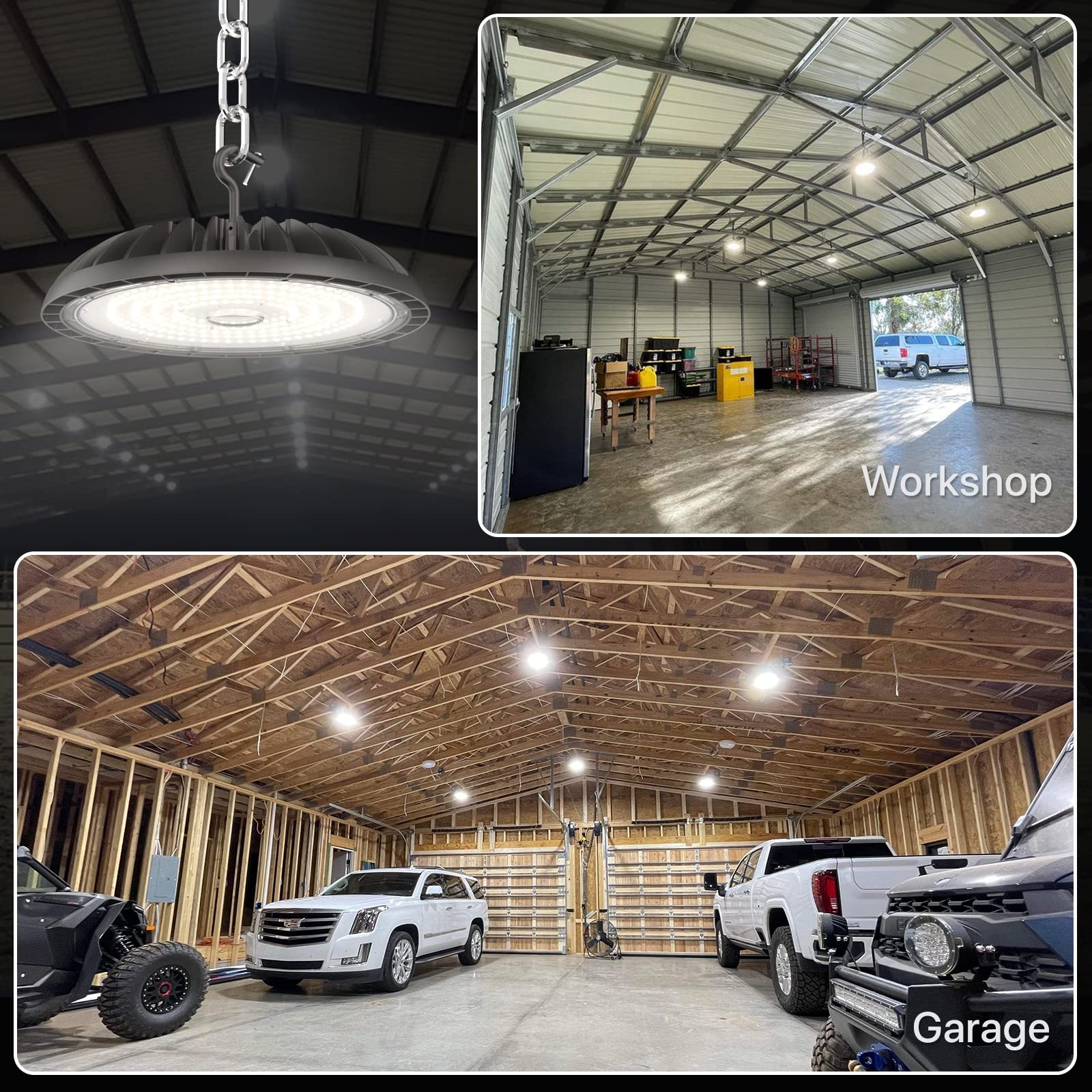 Demilare 2 Pack Led High Bay Light 150W, 5000K 22500 Lm High Bay Led Shop Lights, Ip65 Waterproof Ufo High Bay Light 120-277V, Commercail Lighting For Warehouse, Workshop, Garage, Barn