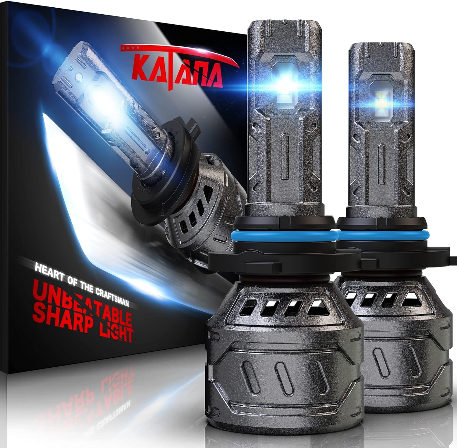 Katana 9006 Light Bulb HB4, 16000LM Super Bright, 70W, 6500K, Mini Size, Plug and Play, Set of 2