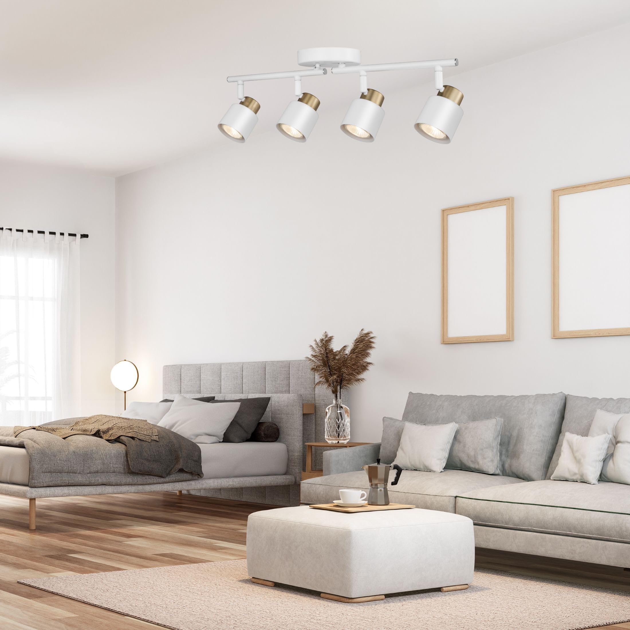Craftronos 4 Light Track Lighting Kit, Matte White Brass Finish Adjustable With Modern Flush Mount Ceiling Spotlight For Kitchen