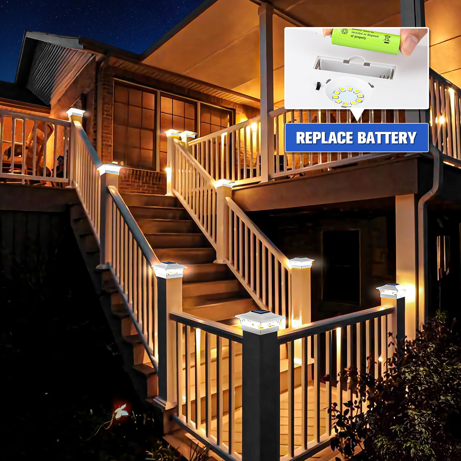 VOLISUN Solar Post Cap Lights Outdoor 4x4/6x6 Wooden/Vinyl Fence Post Cap Lights Solar Deck Post Lights Patio Garden,Warm White