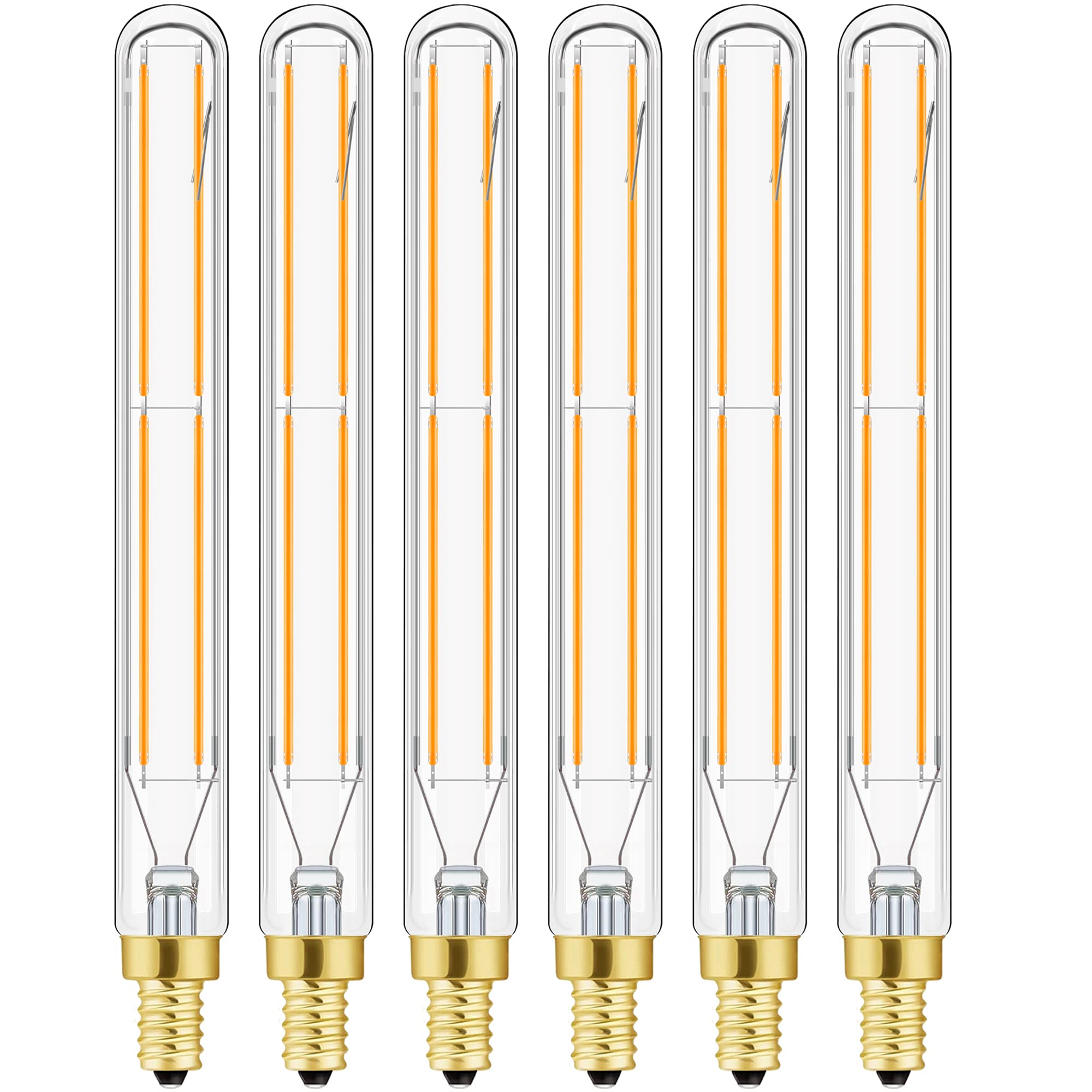Leools E12 Led Tube Bulbs,T6 Tubular Edison Style Led Filament Bulb, 6W Dimmable Antique Led Bulb,E12 Base,Clear Glass,Warm Whit