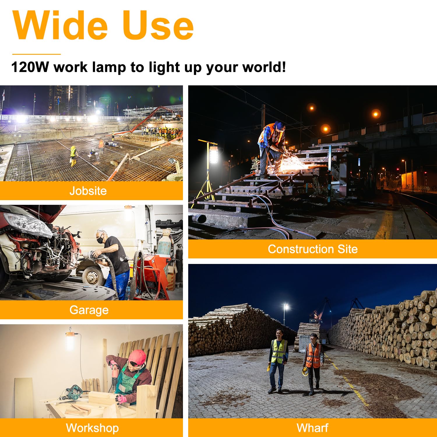 120W Led Temporary Work Light 18000Lm Construction Lights 5000K Led Work Light Ip67 Dust Waterproof Portable Lights With Stainle