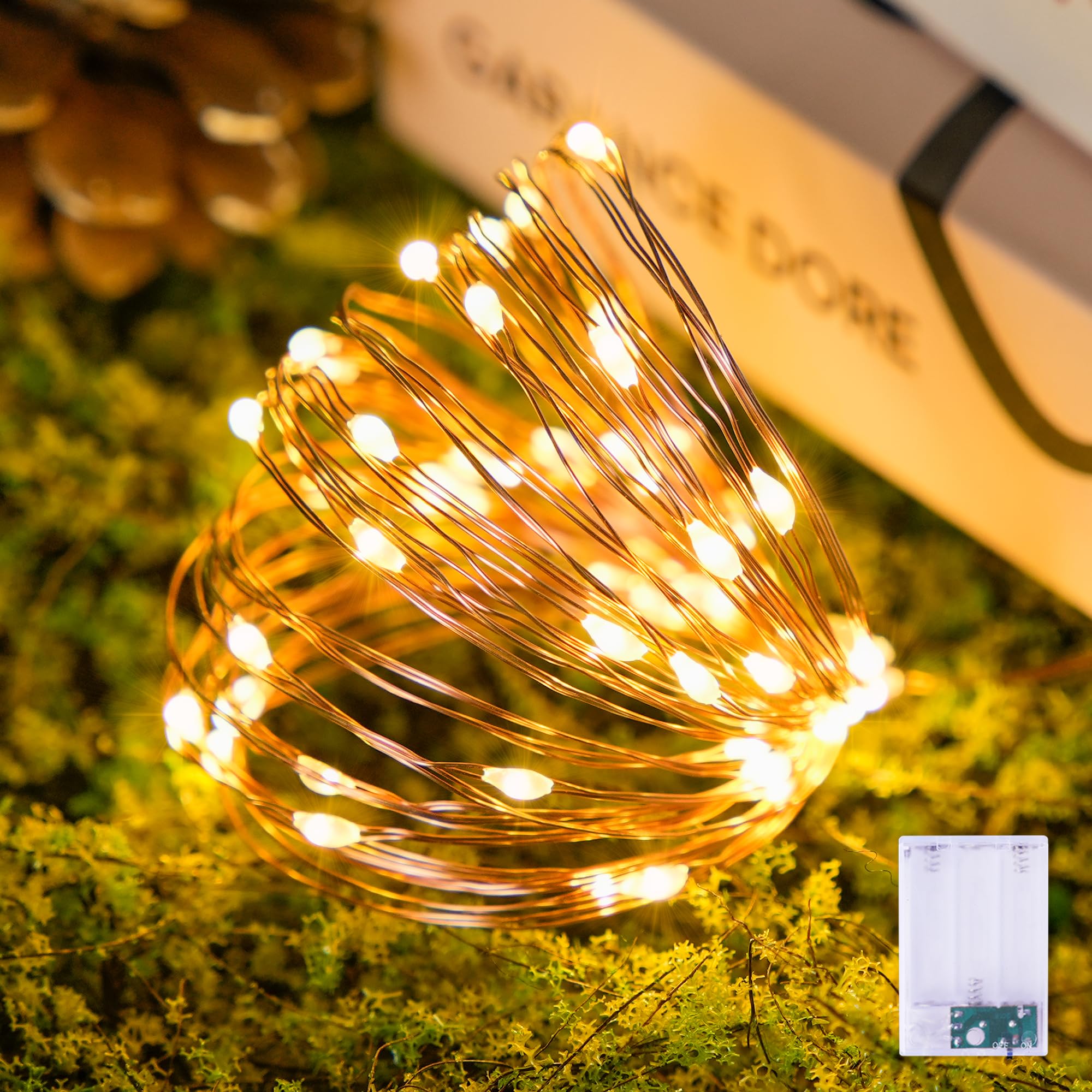 Jmexsuss 4 Pack 50 Led Fairy Lights Battery Operated Silver Wire 16.1Ft Waterproof Blue Christmas Lights For Party Wedding Indoor Outdoor Decorations