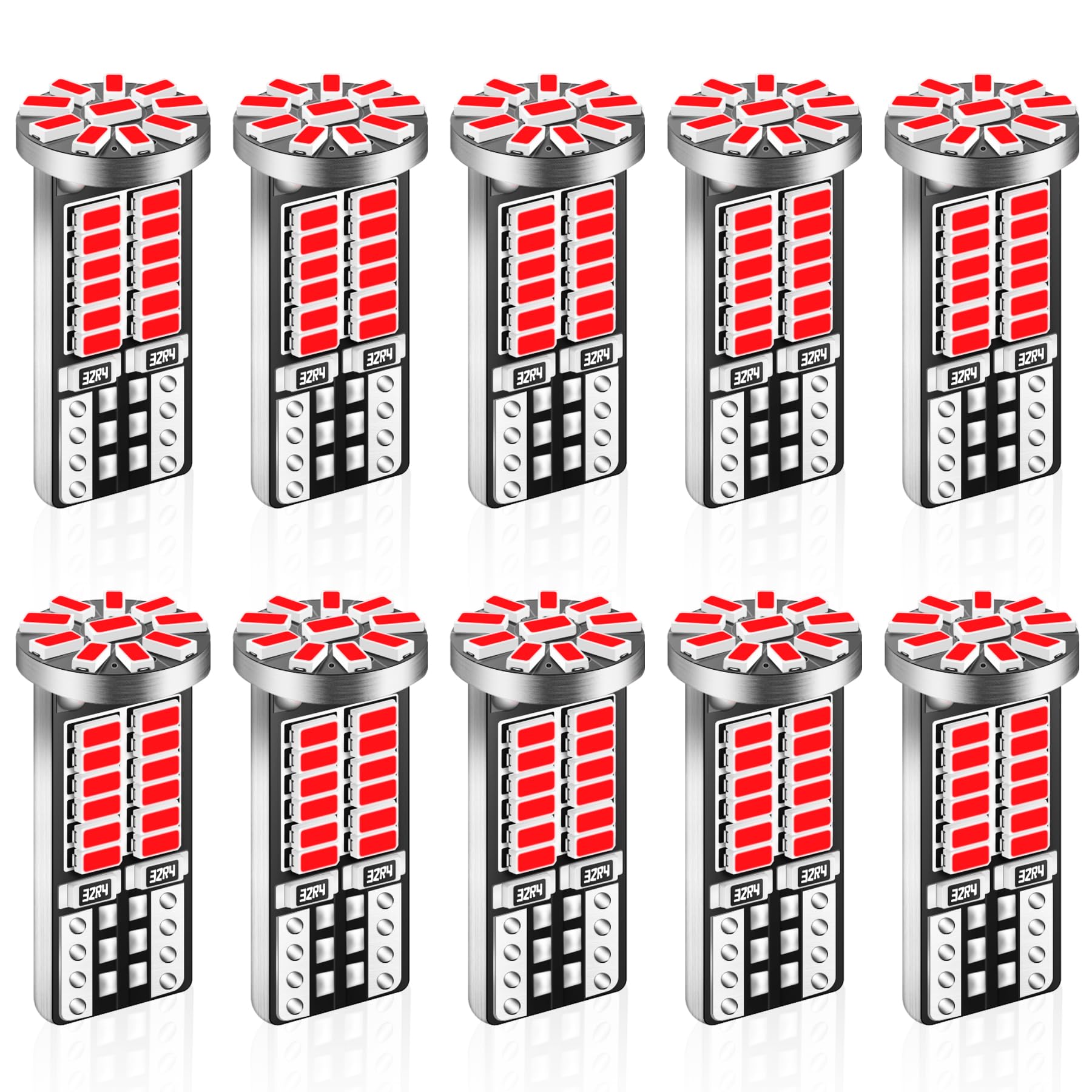 iFunyLED 10Pcs 194 T10 168 2825 LED Bulbs - Super Bright SMD Chipsets for Car Interior Lights - Brilliant Red