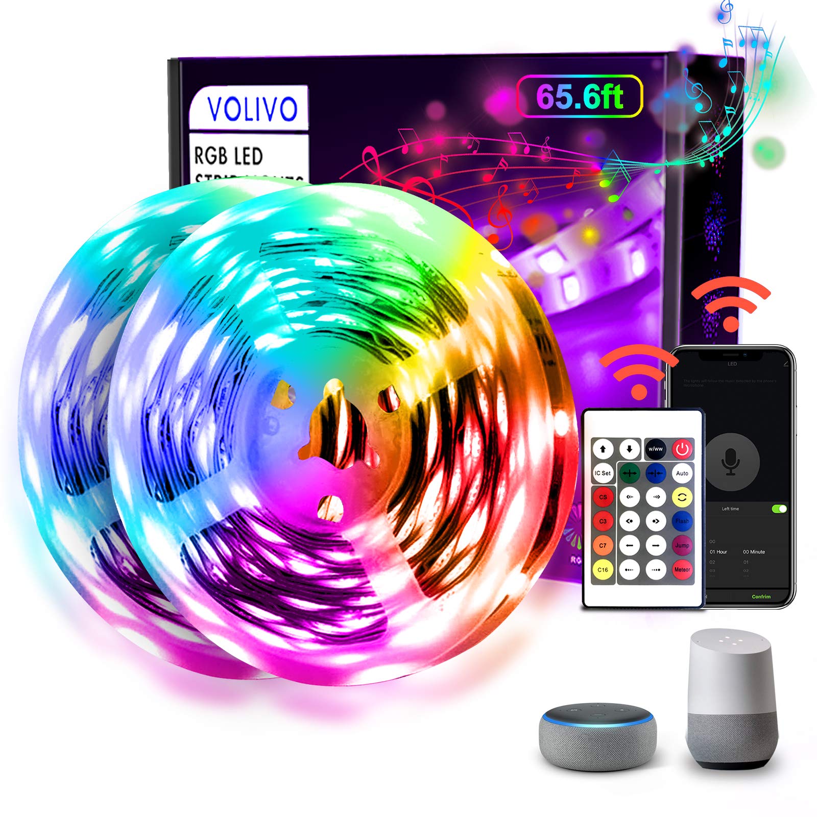 Volivo Wifi Led Strip Lights 65.6 Ft, Multicolor, Voice Controlled, Compatible With Alexa & Google Home, Music Sync, Model V-W3510Nwf-02