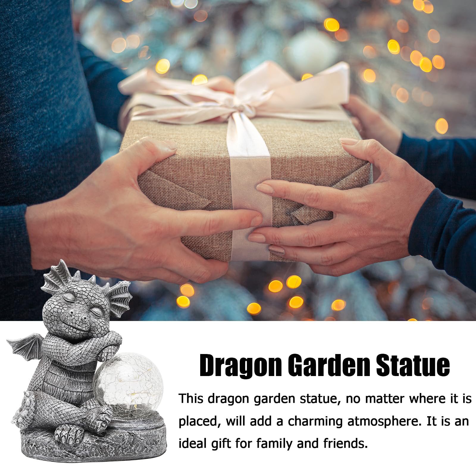 Halp·Ssfm Garden Outdoor Dragon Statue Holding Solar Magic Orb Led Light Resin Adorable Baby Dragon Figurines For Patio Balcony Yard Lawn Garden Unique Housewarming Gift For Mom Grandma