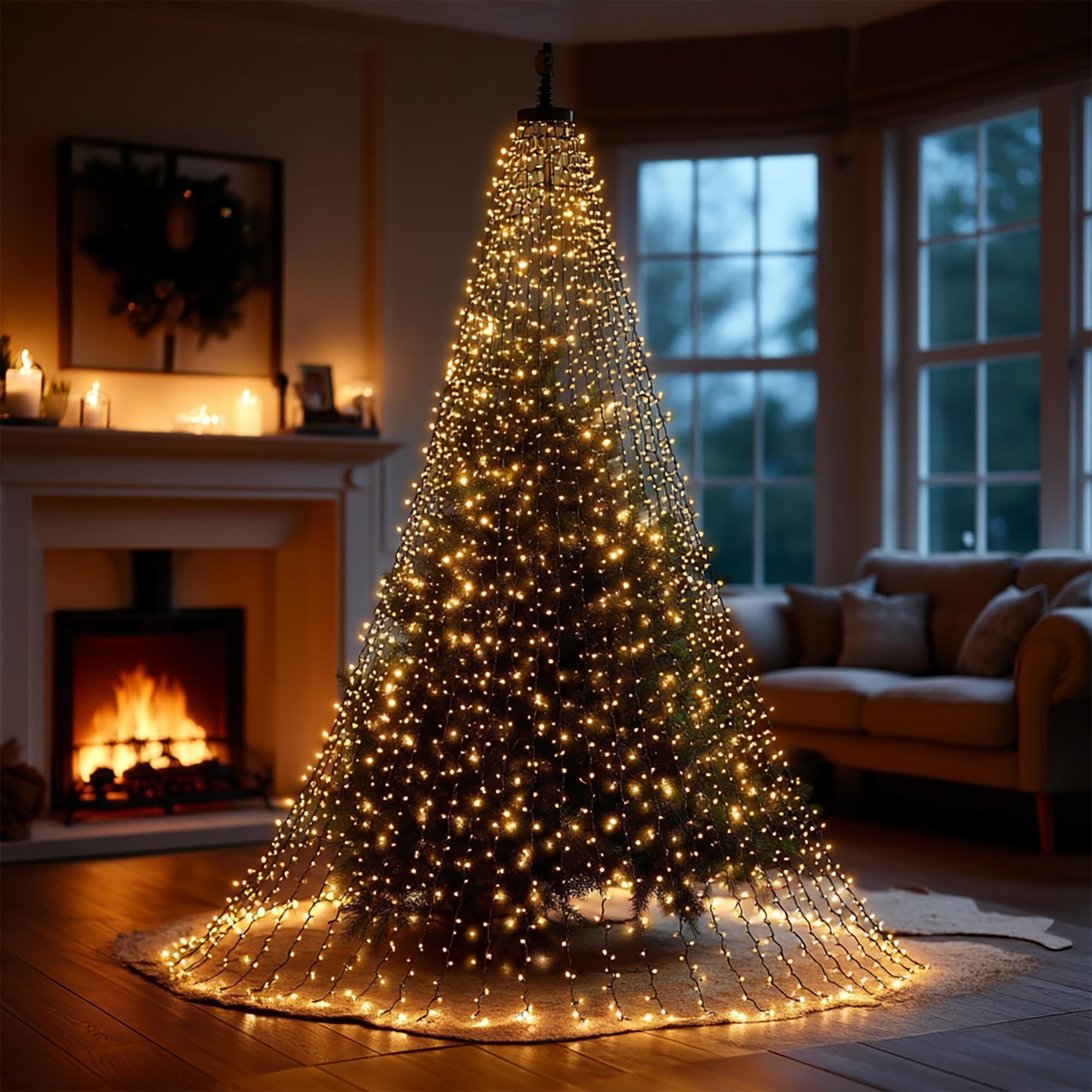 Tw Shine Christmas Tree Lights  448 Led Christmas Waterfall Tree Topper Lights With 8 Lighting Modes & Remote  8.2Ft X 16 Lines String Light For Indoor Outdoor Yard Party Xmas Decoration  Warm White