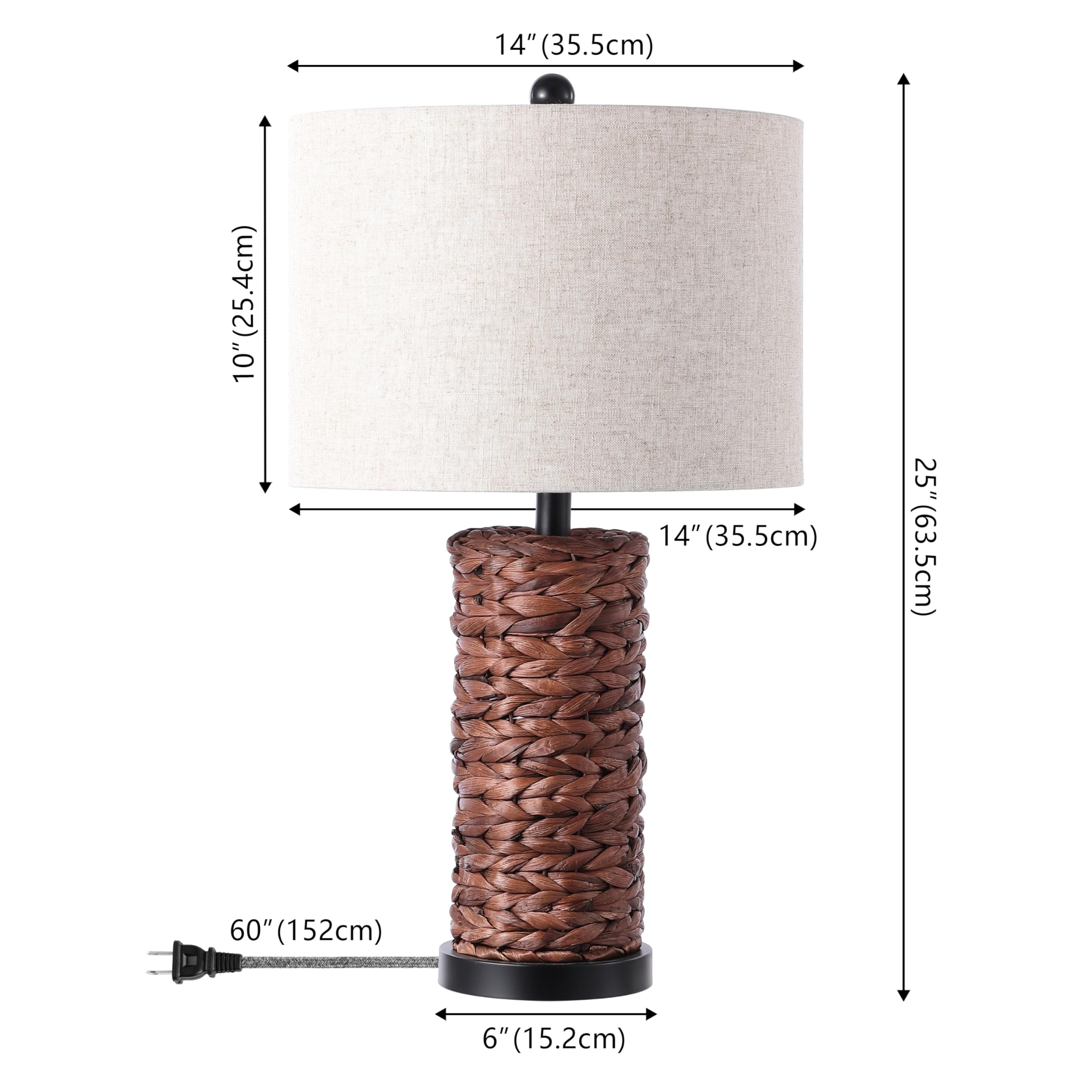JONATHAN Y Elicia Coastal LED Table Lamp Set of 2 - 25" Dark Brown Water Hyacinth for Bedroom, Living Room, Office