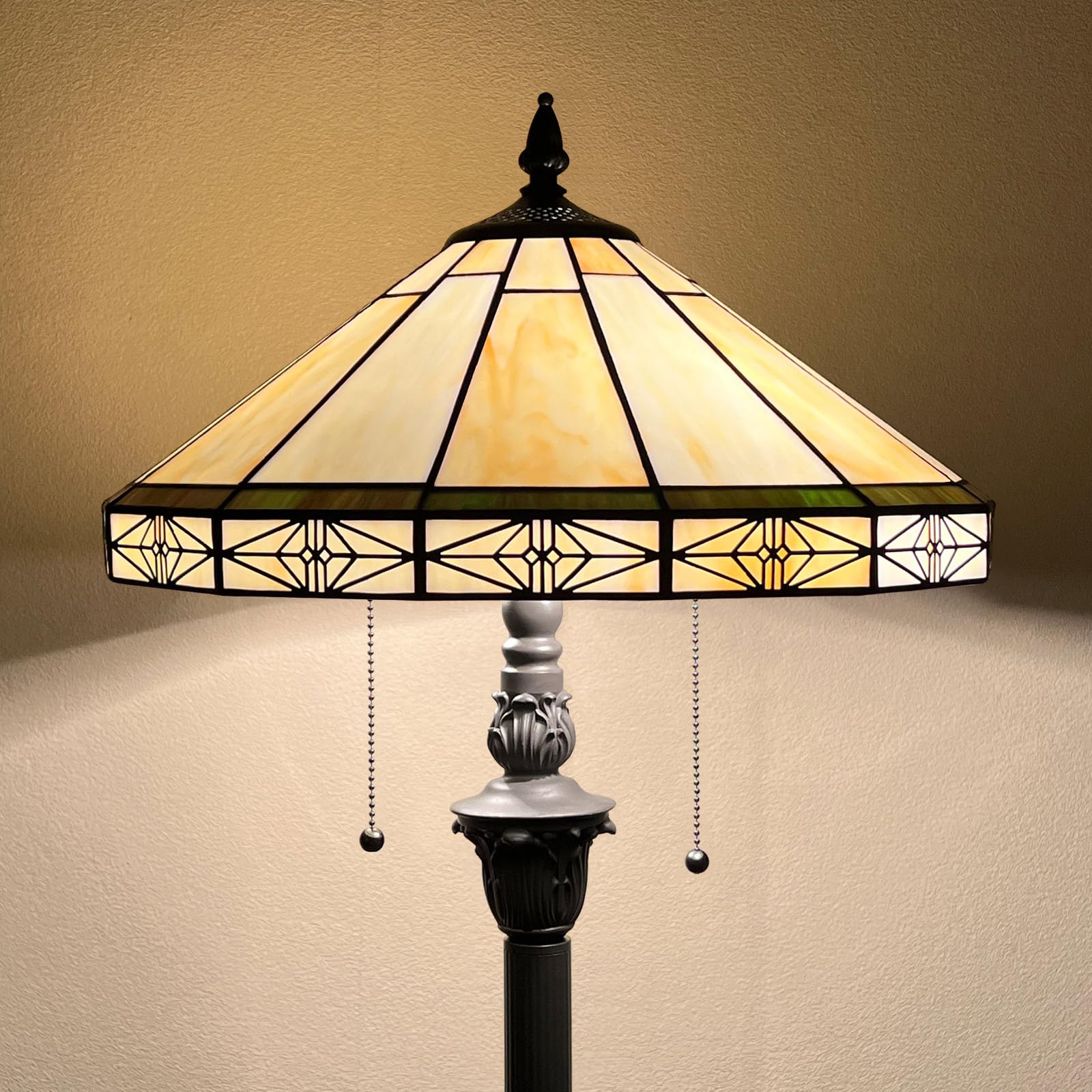 Capulina Tiffany Floor Lamp 2-Light 16x16x63 Inches Vintage Cream Style Stained Glass Standing Reading Lamp for Living Room Bedr