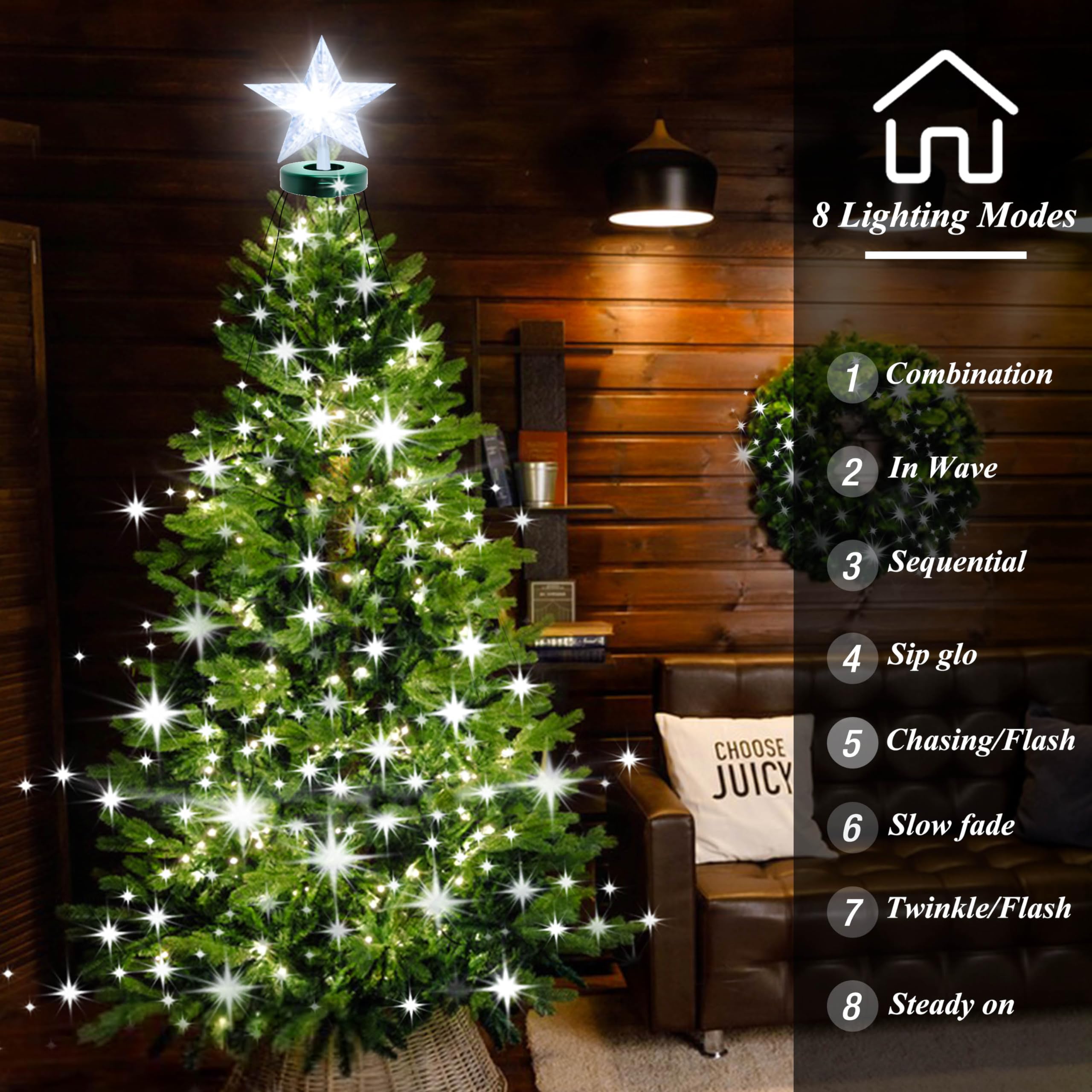 aneeway Christmas Tree Lights with Star Toppers, 410 LED, 8 Modes, 6.6FT x 16, Cold White, Model SW-LSL-02-410