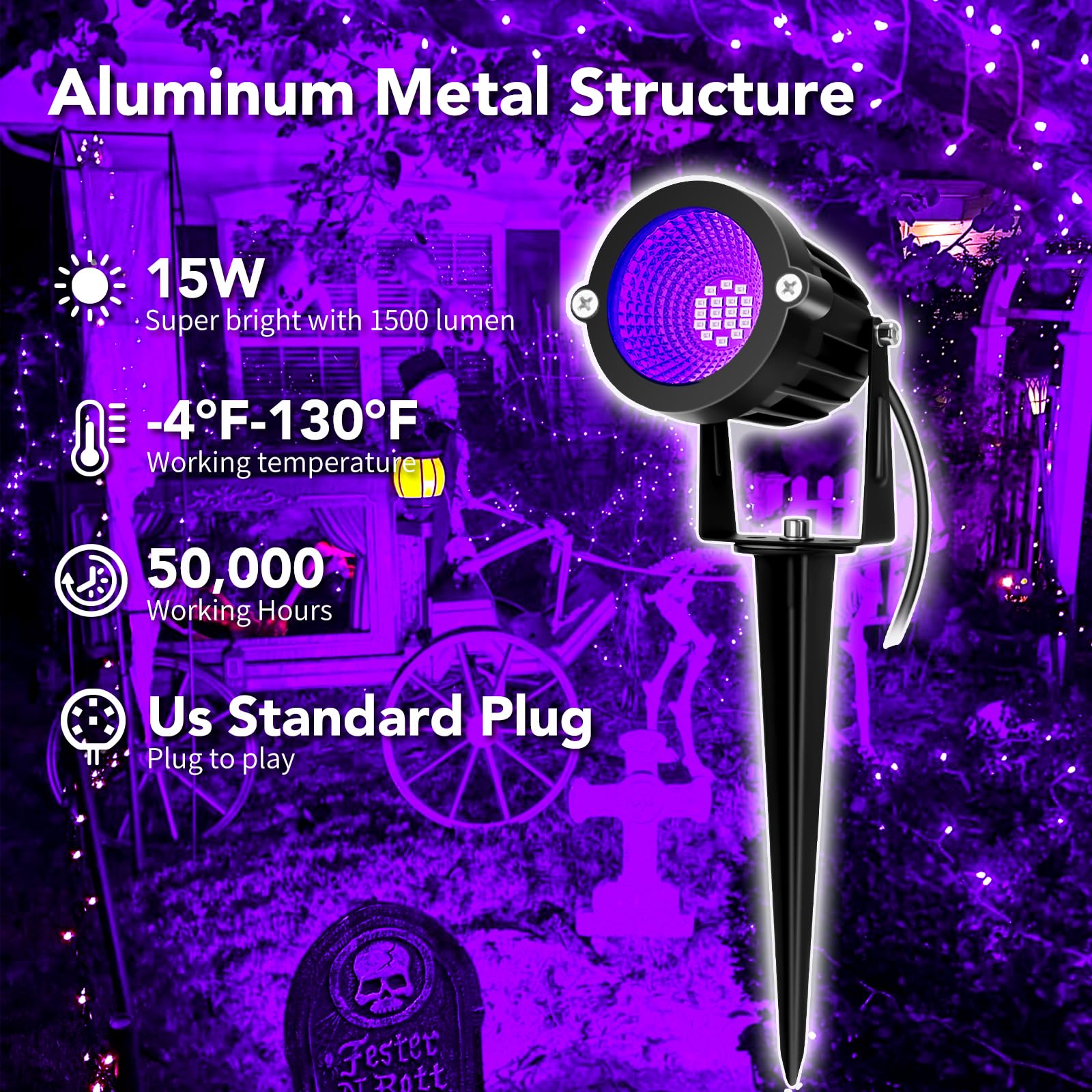 Beelinks 15W Halloween Led Black Light - Uv Spotlight For Parties & Body Paint, Ip65 Waterproof