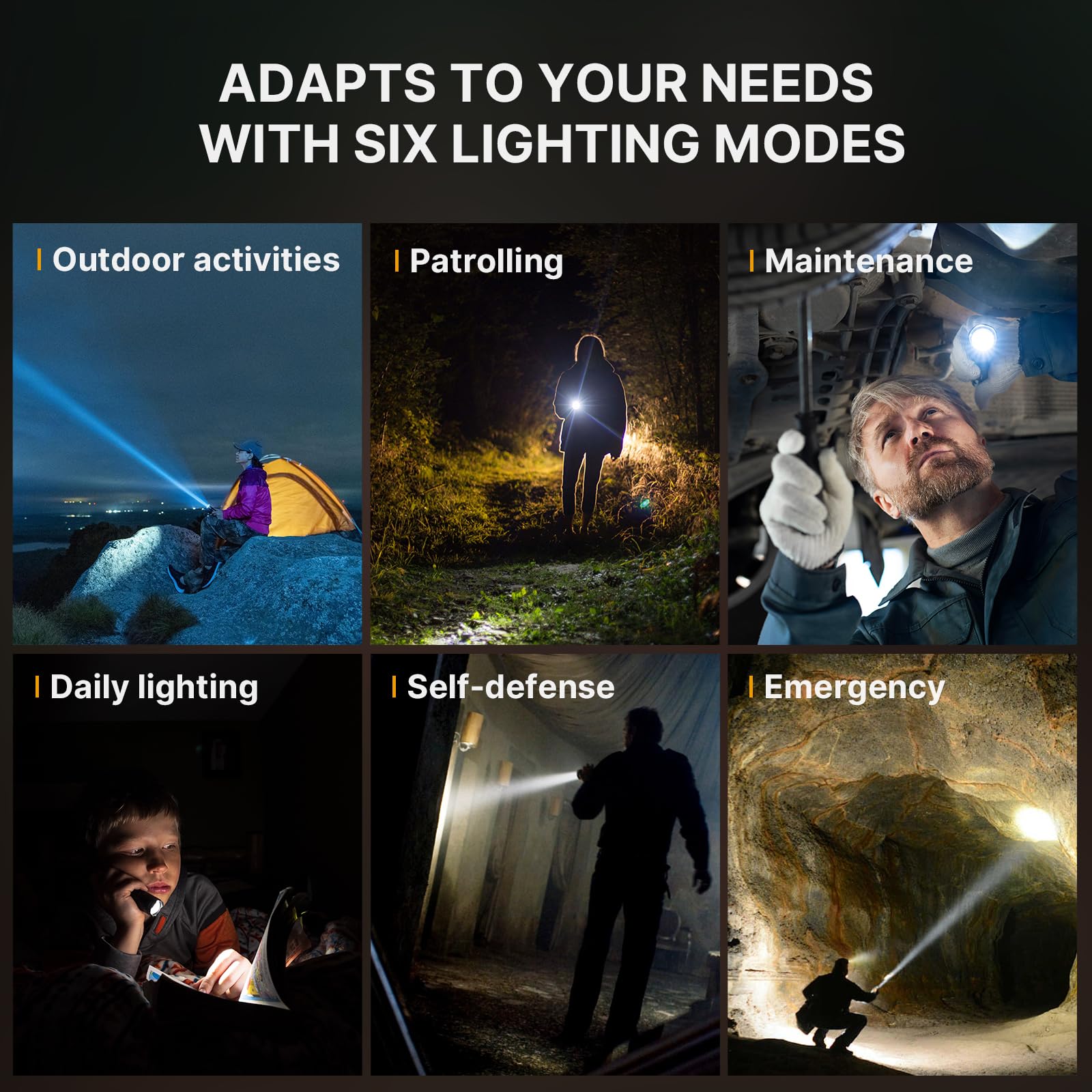 Brinyte PT16A Tactical Flashlight 3000 Lumens LED USB-C Rechargeable Black, IP68 Waterproof, Dual Switch, 6 Modes