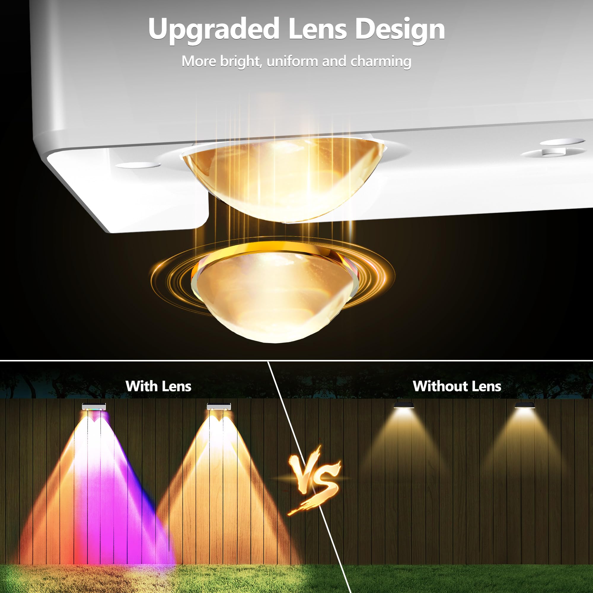 Brizled Outdoor Solar Fence Lights, 12 Pack, Waterproof IP65, 11 Modes, 9 Colors, 100 Lumens, RGBCW - White