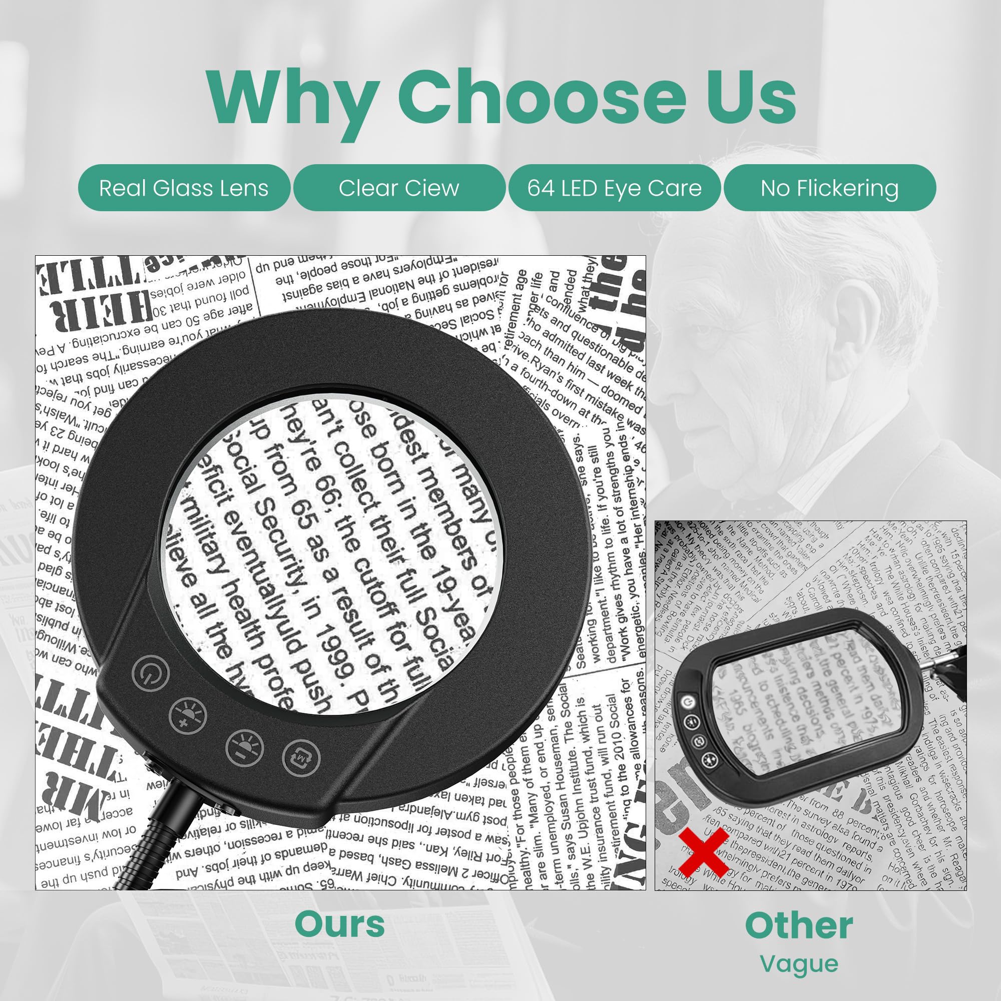 10X Magnifying Glass With Light And Stand, 5 Color Modes Stepless Led Lighted Desk Lamp, Hands Free Flexible Gooseneck Magnifier