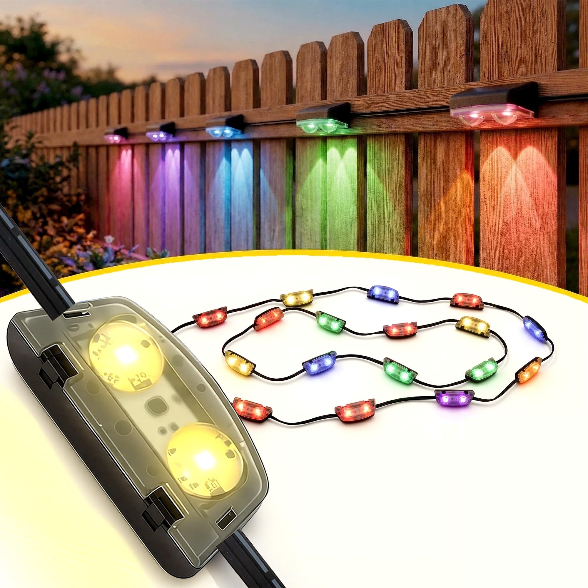 Xirtneduav Fence Lights Outdoor 30-16 Pack Solar Fence Lights Outdoor Waterproof LED, Fence Light Solar Powered for Outside, Bac