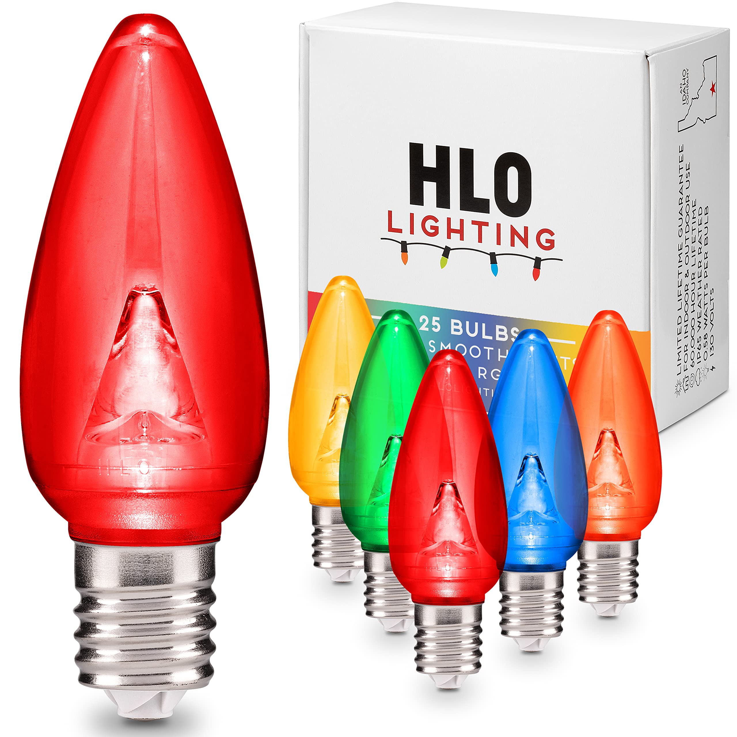 Holiday Lighting Outlet Smooth C9 Christmas Lights | Multicolor LED Bulbs for Indoor & Outdoor Christmas Decor | Set of 25