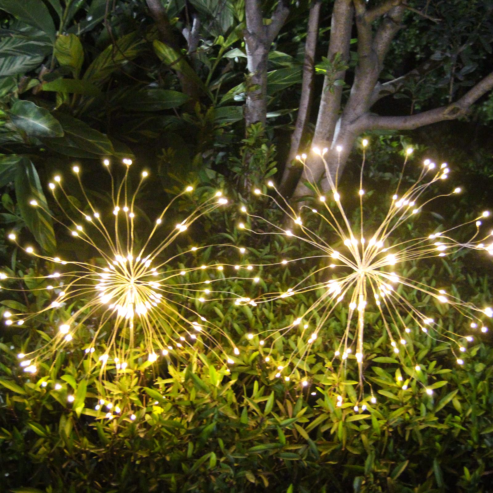 Solar Garden Firework Lights Outdoor Waterproof 2 Pack Solar Powered Art Stake Twinkle Lighting For Outside Decor, 120 Led Spark