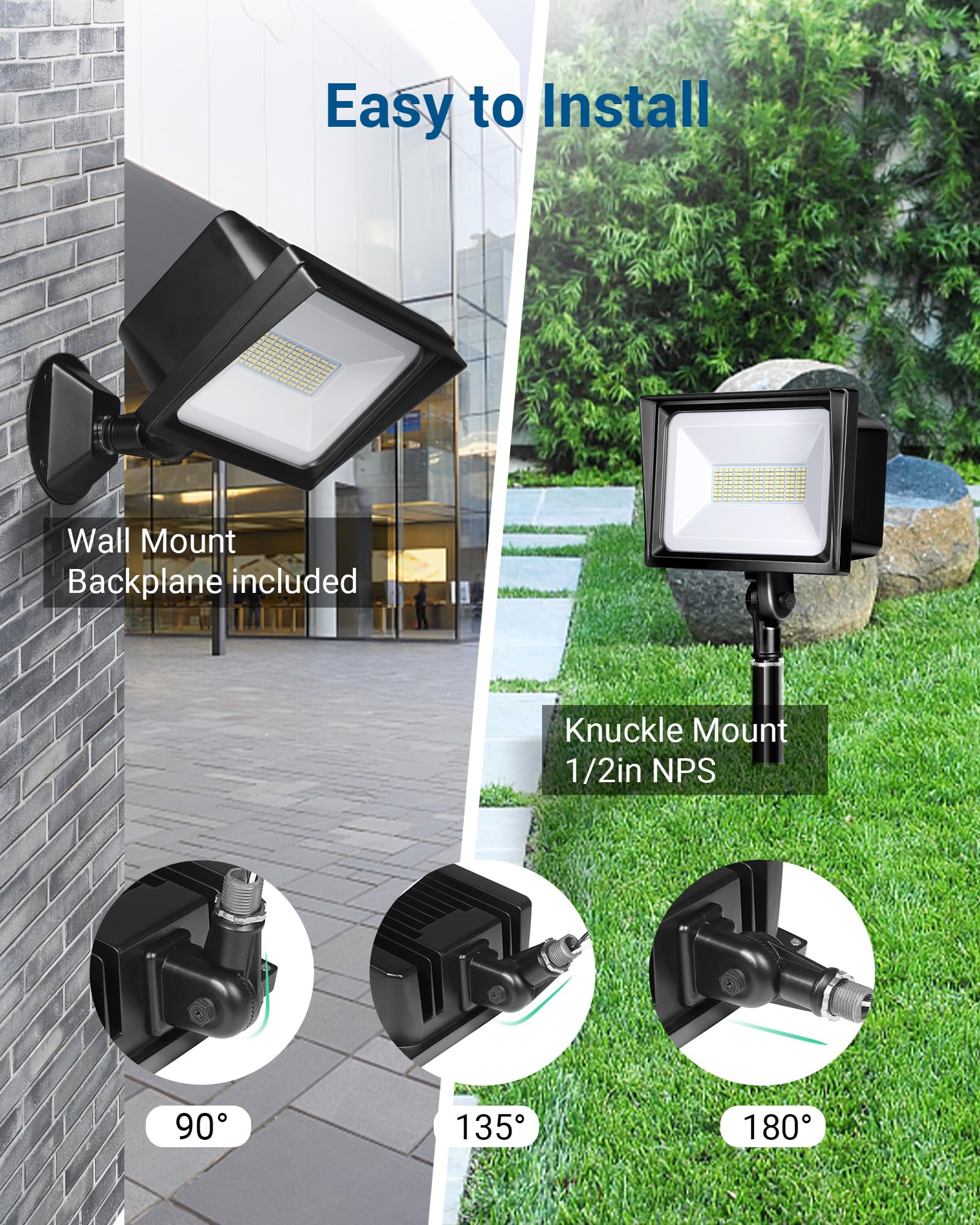 Dewenwils 2-Pack 65W Led Flood Light Outdoor, 6670 Lm Super Bright Security Lights Switch Controlled, Ip65 Waterproof, 5000K Flo