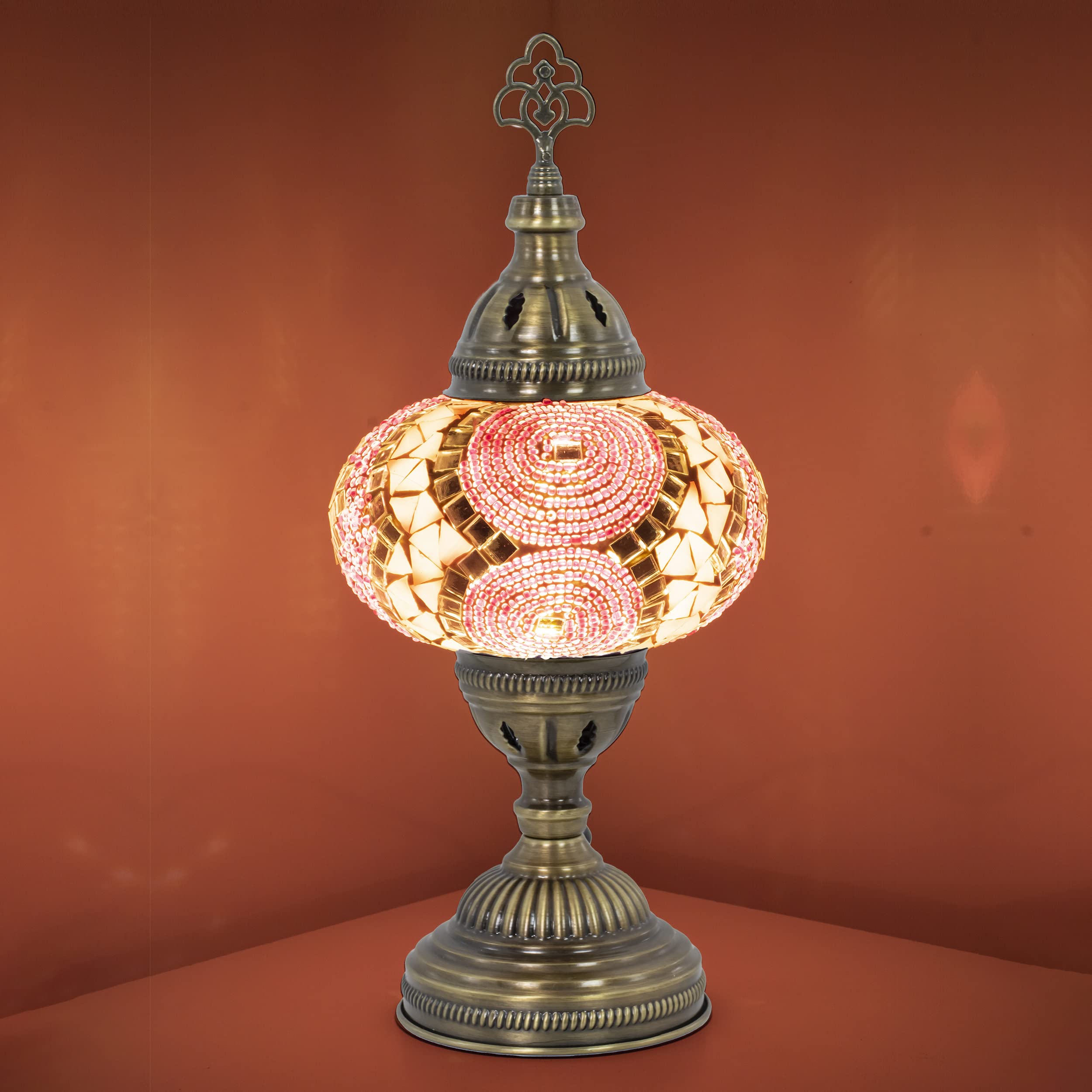 Mozaist Turkish Mosaic Table Lamp  Handmade Colorful Stained Glass Vintage Lamp For Living Room  Bedroom  Authentic Decorative Light With E12 Socket & Us Plug (Pink)