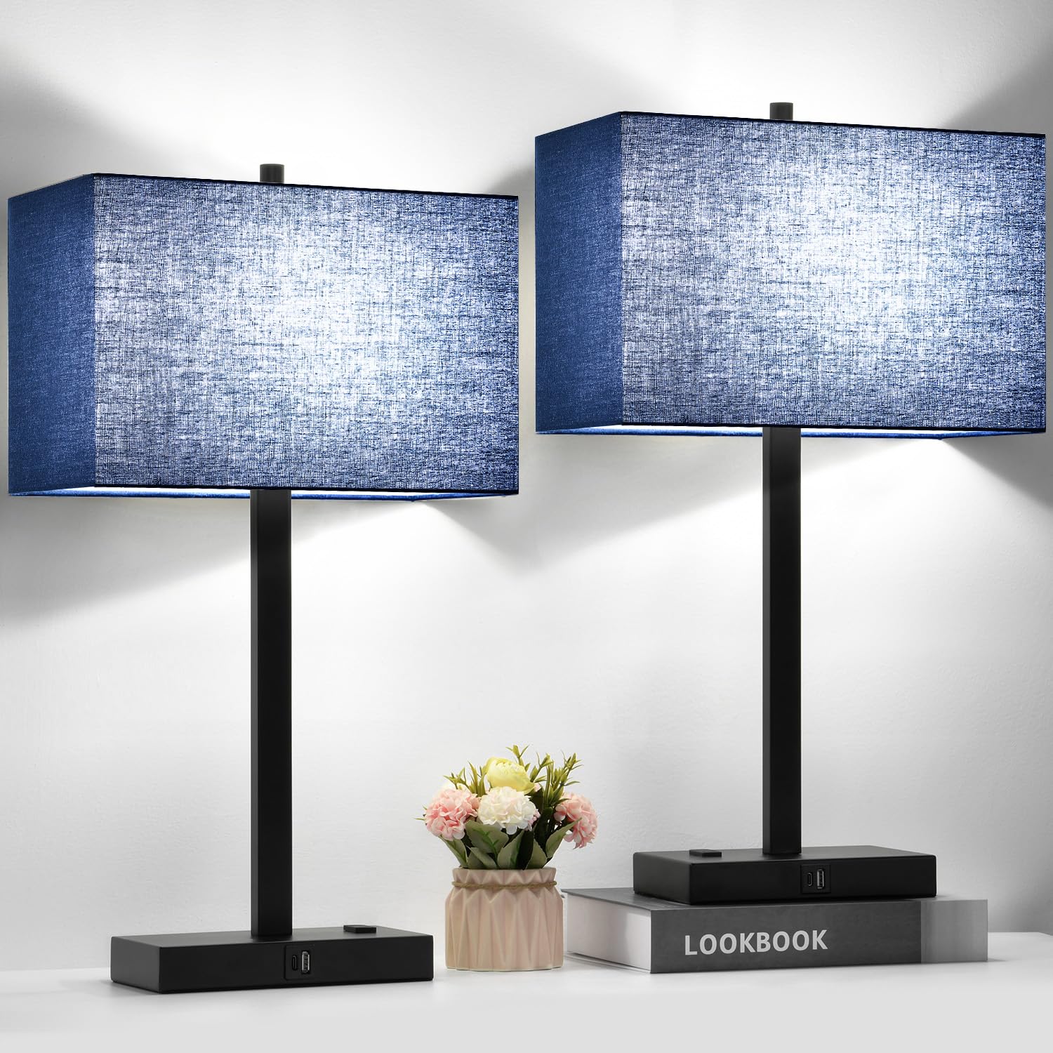 Lynnoland 21 Set Of 2 Bedside Lamp With Usb A+C & Ac Outlets, Touch Control 3-Way Dimmable Nightstand Lamps For Bedroom Living R