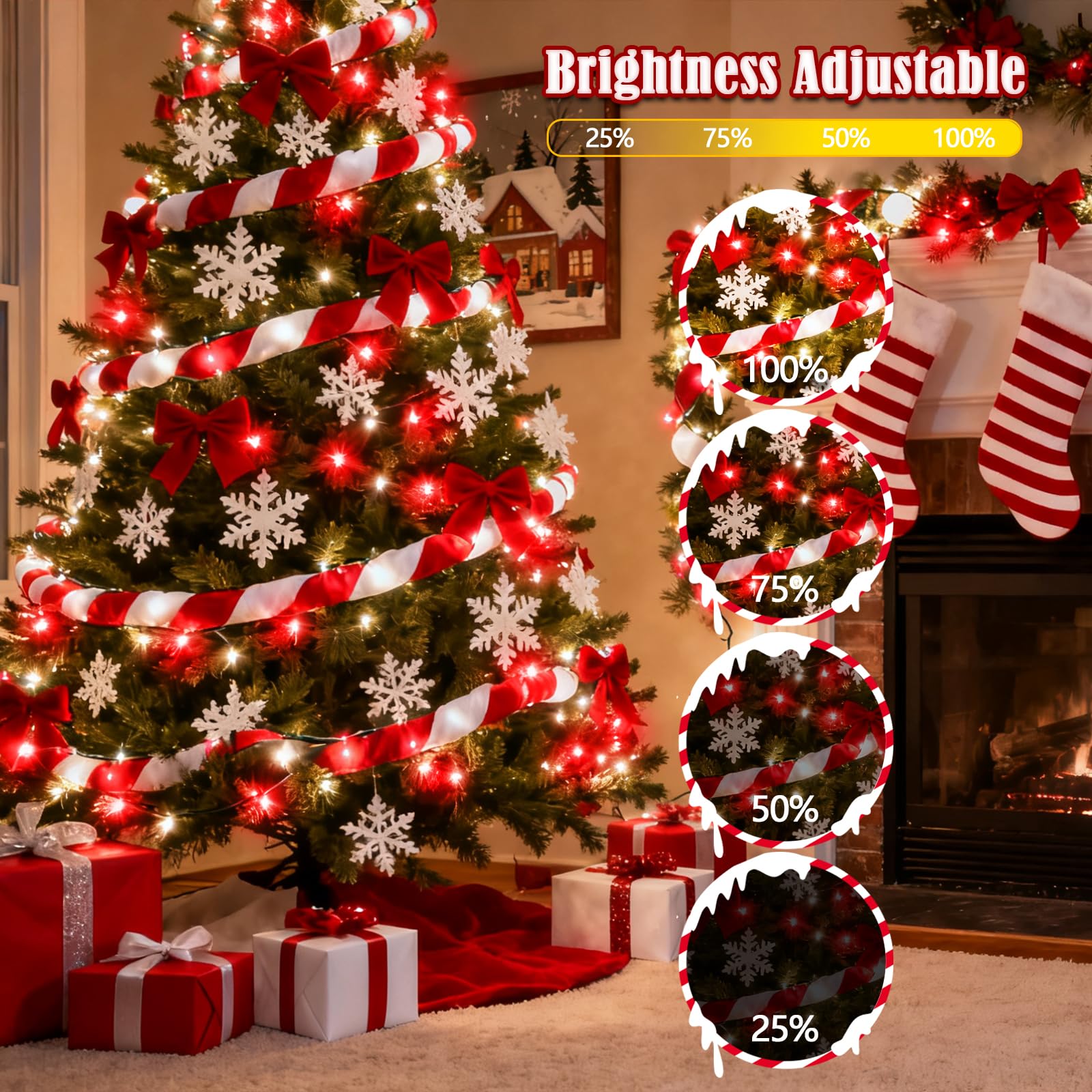 Voice Control 88Ft 240Led Smart Christmas String Lights Outdoor/Indoor | String Lights Plug In With Remote  12Modes  7Voice Commands & Timers  Christmas Twinkle Light For Xmas Tree Decor (Red & White)