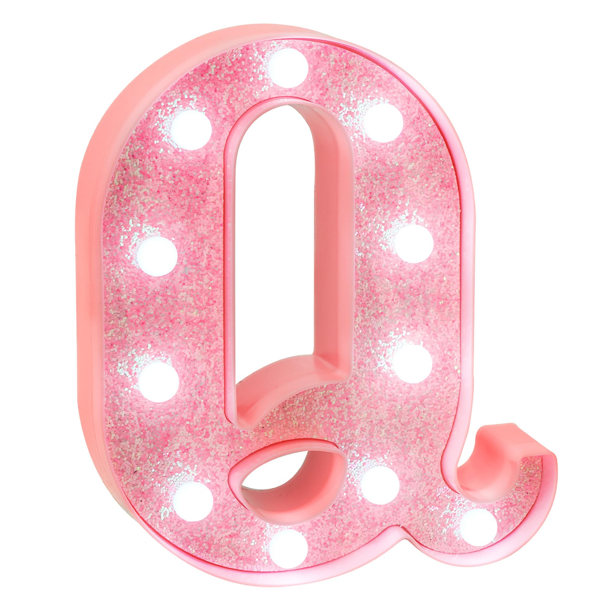 EUFONY Pink Glitter LED Marquee Light Up Letter Q with Cool White Lights, Battery-Powered Alphabet Letter Sign for Girls Gift, B
