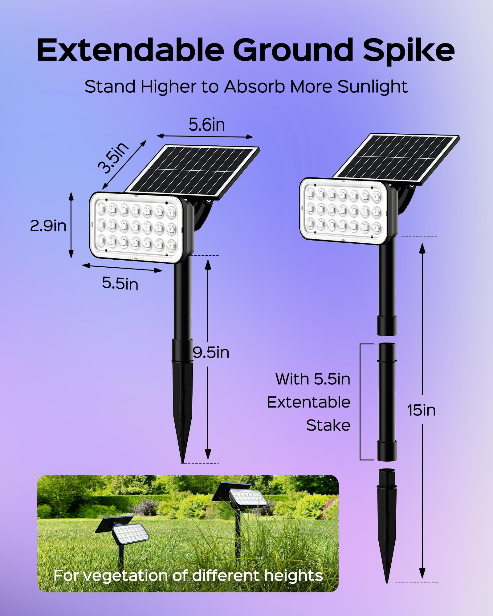 Jackyled Solar Spot Lights Outdoor, 84 Led 7 Color Changing Solar Lights Outdoor Waterproof With 9 Modes, 360 Adjustable Landsca
