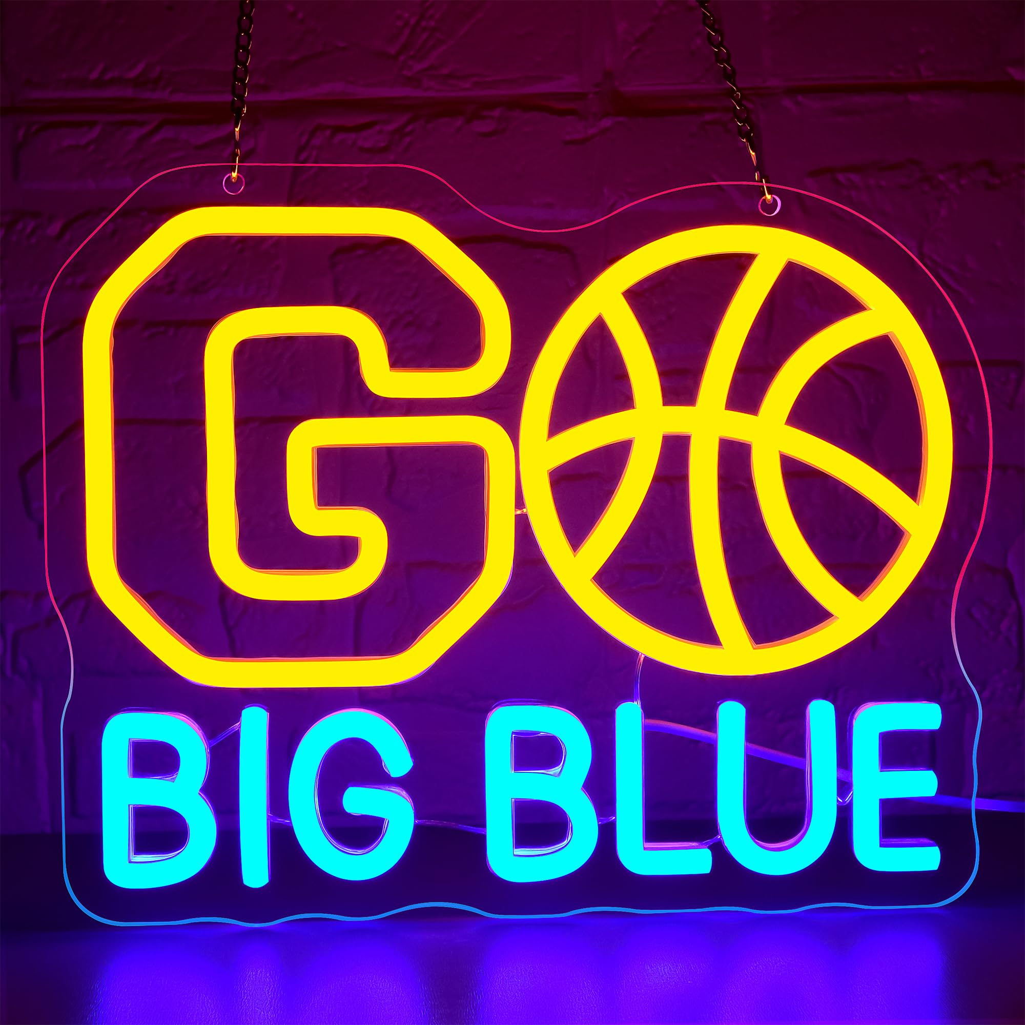 Go Big Blue Neon Sign For Wall Decor Dimmable Basketball Led Neon Light University Basketball Team Slogan Signs For Dorm Club Man Cave Basketbal Decor Gifts For College Student Size 11*8.9In(Fmcp185)