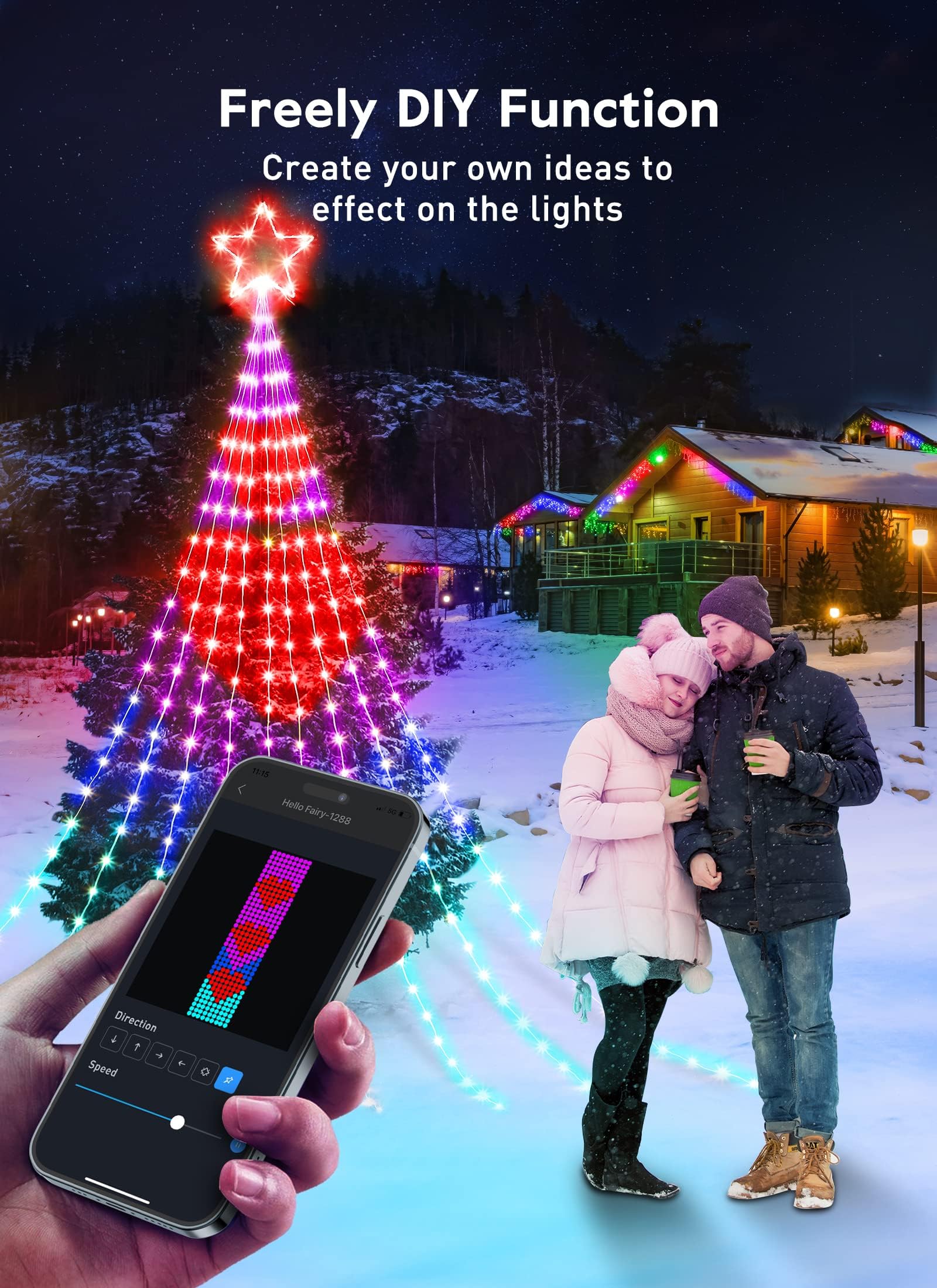 Outdoor Christmas Star String Lights, Smart Rgb Waterfall Tree String Light With App Remote Control, Diy Modes Dimmable Timer Mu