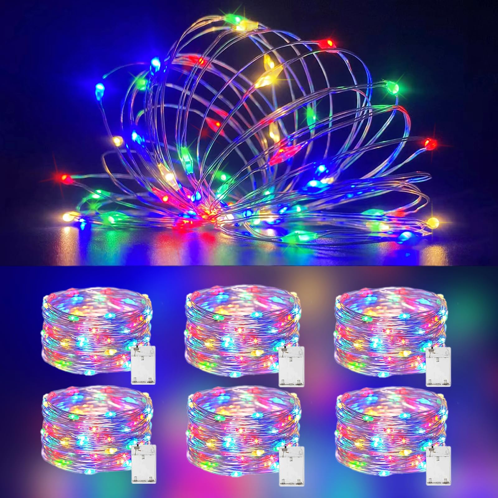Fairy Lights Battery Operated String Lights 6 Pack 20Led Copper Wire Firefly Twinkle Lights Indoor Waterproof For Christmas Halloween, Garden Party, Bedroom, Wedding, Birthday (Multicolor)