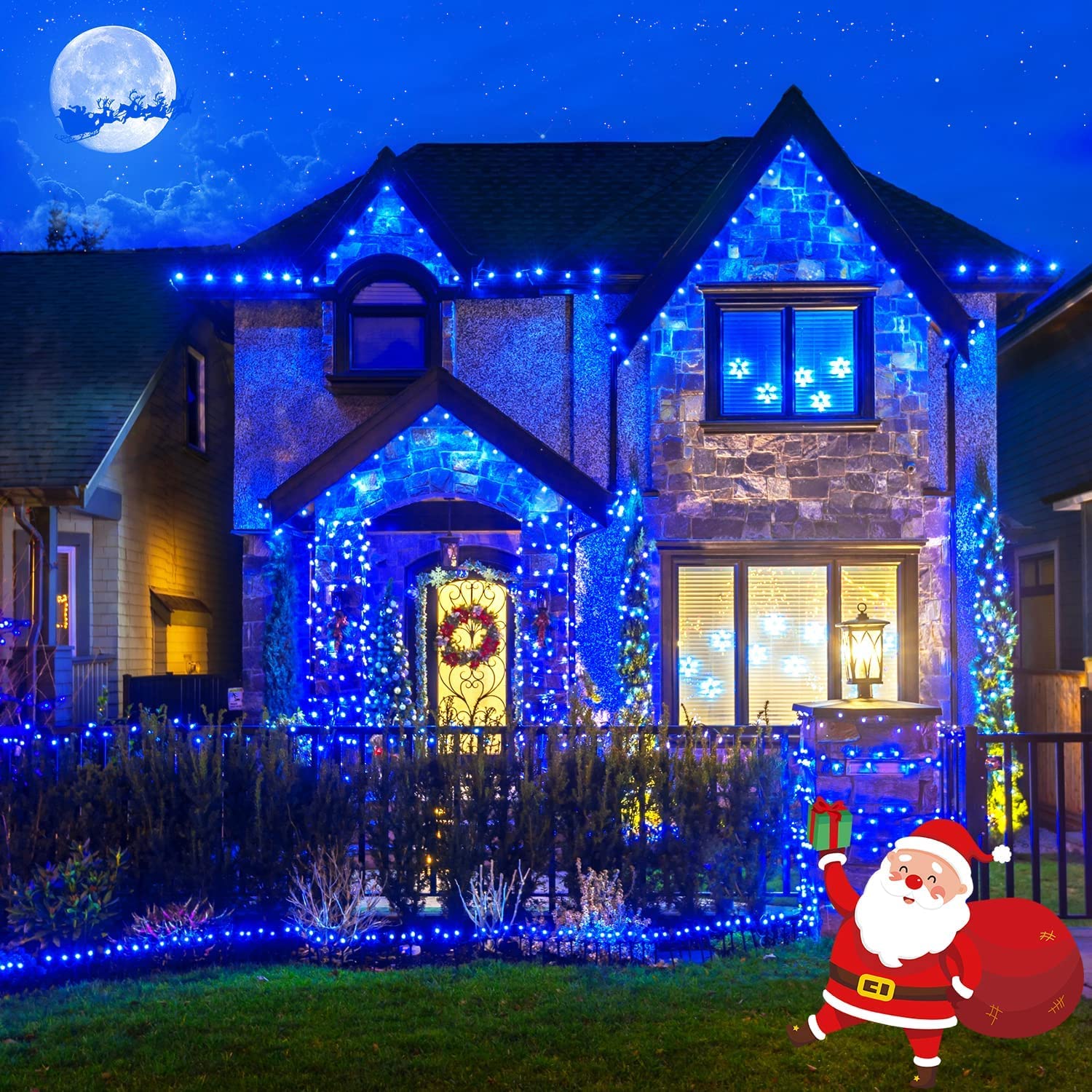 Jmexsuss 2 Pack Blue Solar Christmas Lights, 33Ft 100 Led Solar String Lights Outdoor Waterproof, 8 Modes Copper Wire Mini Solar Fairy Lights For Outside Patio Garden Tree Party Christmas Decorations