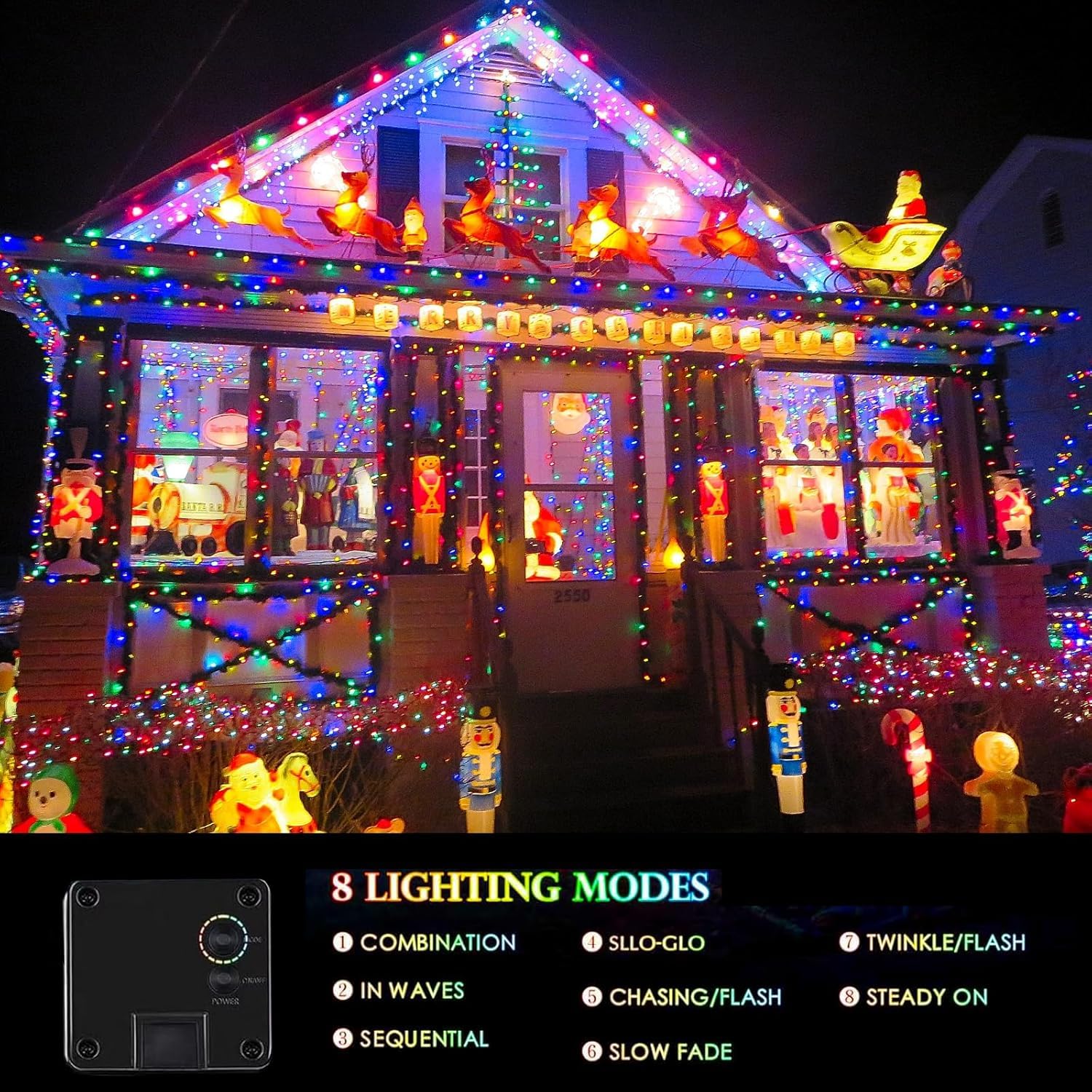 2 Pack Solar Christmas Lights Outdoor Waterproof  Super Bright 90Ft 160 Led Solar String Lights  8 Lighting Modes Green Wire Twinkle Fairy Lights For Xmas Garden Decorations (Multi-Colored)