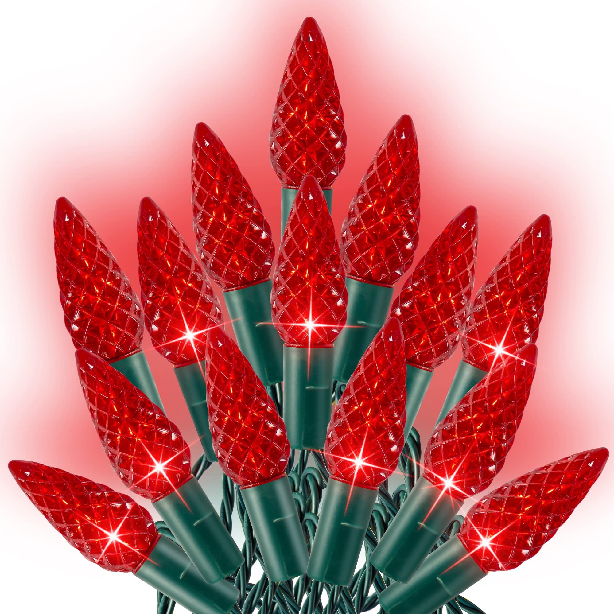 Dazzle Bright C6 Christmas String Lights, 200 LED, 66 FT, Waterproof, 8 Modes, Red, Model HB-300COI