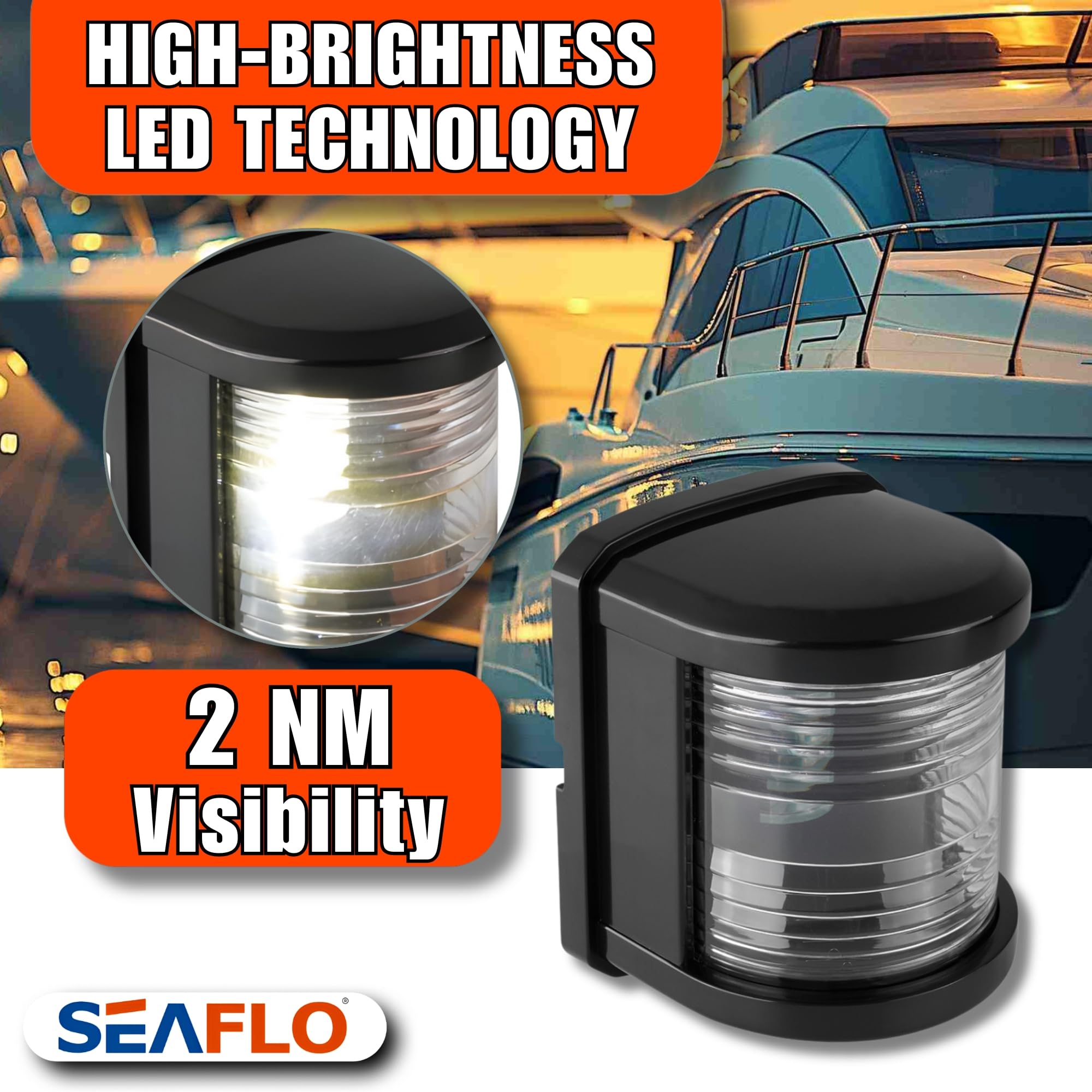 SEAFLO 11 Series LED Stern Navigation Light, 12V, 1W, IP67, 2NM Visibility, Regular Size, White, Model SFNL011-SB-02