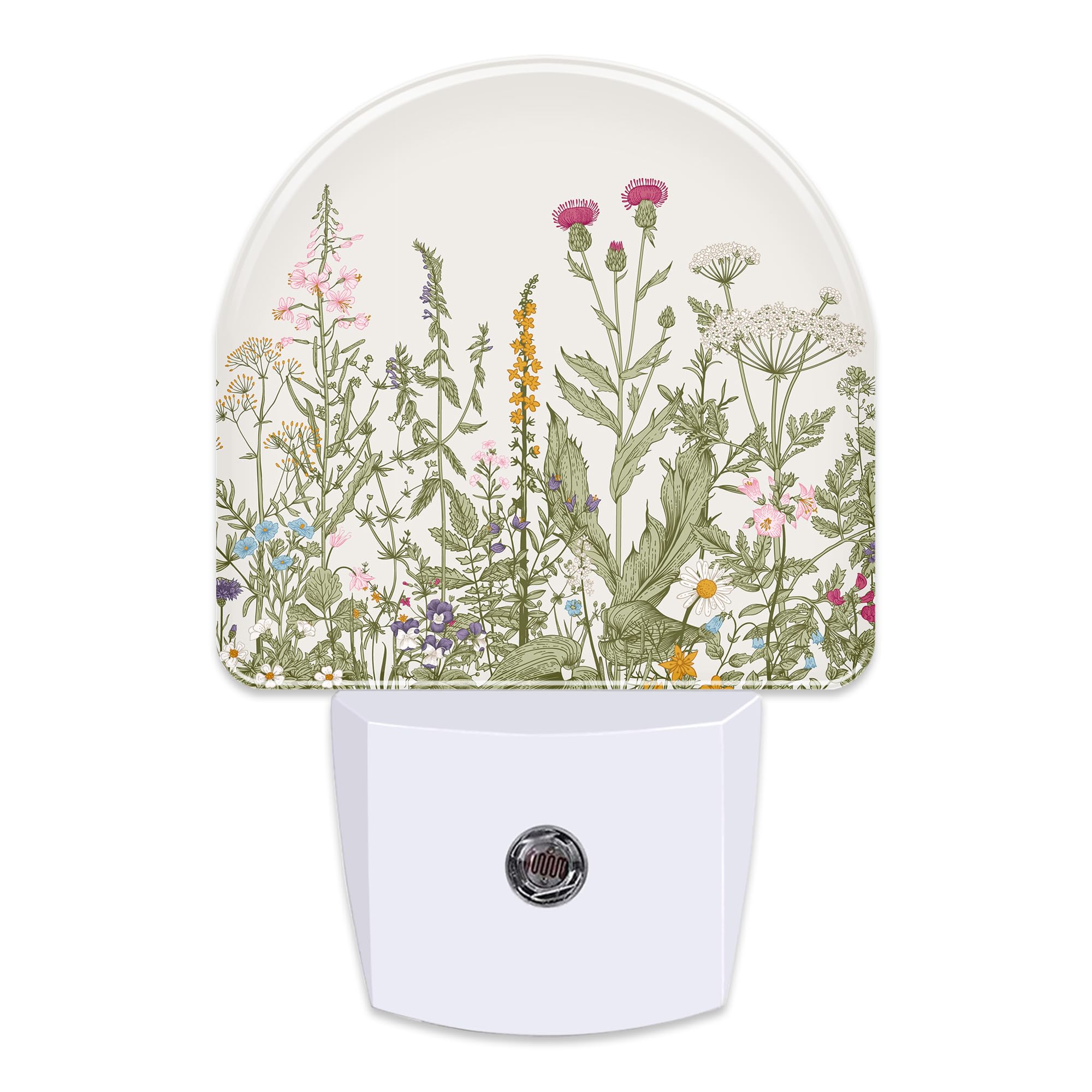 Herbs and Wild Flowers Night Light for Kids,Watercolor Green Botanical Floral Leaves Night Light Plug in with Dusk to Dawn Senso