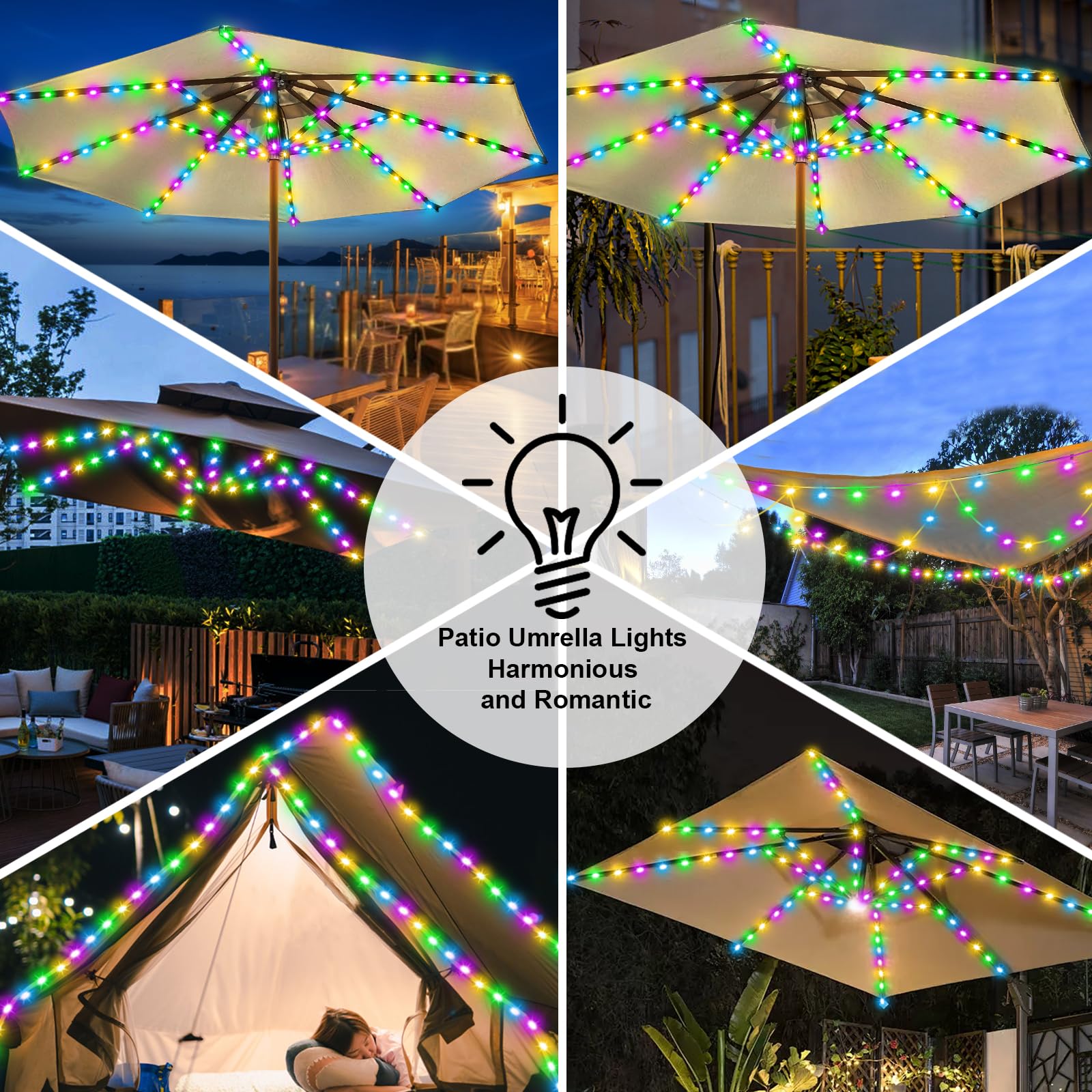 ZNYCYE Patio Umbrella Solar Lights with 8 Modes - Upgraded Larger Solar Panel Clip 5V 152 LEDs 8 Strands Umbrella Lights Outdoor