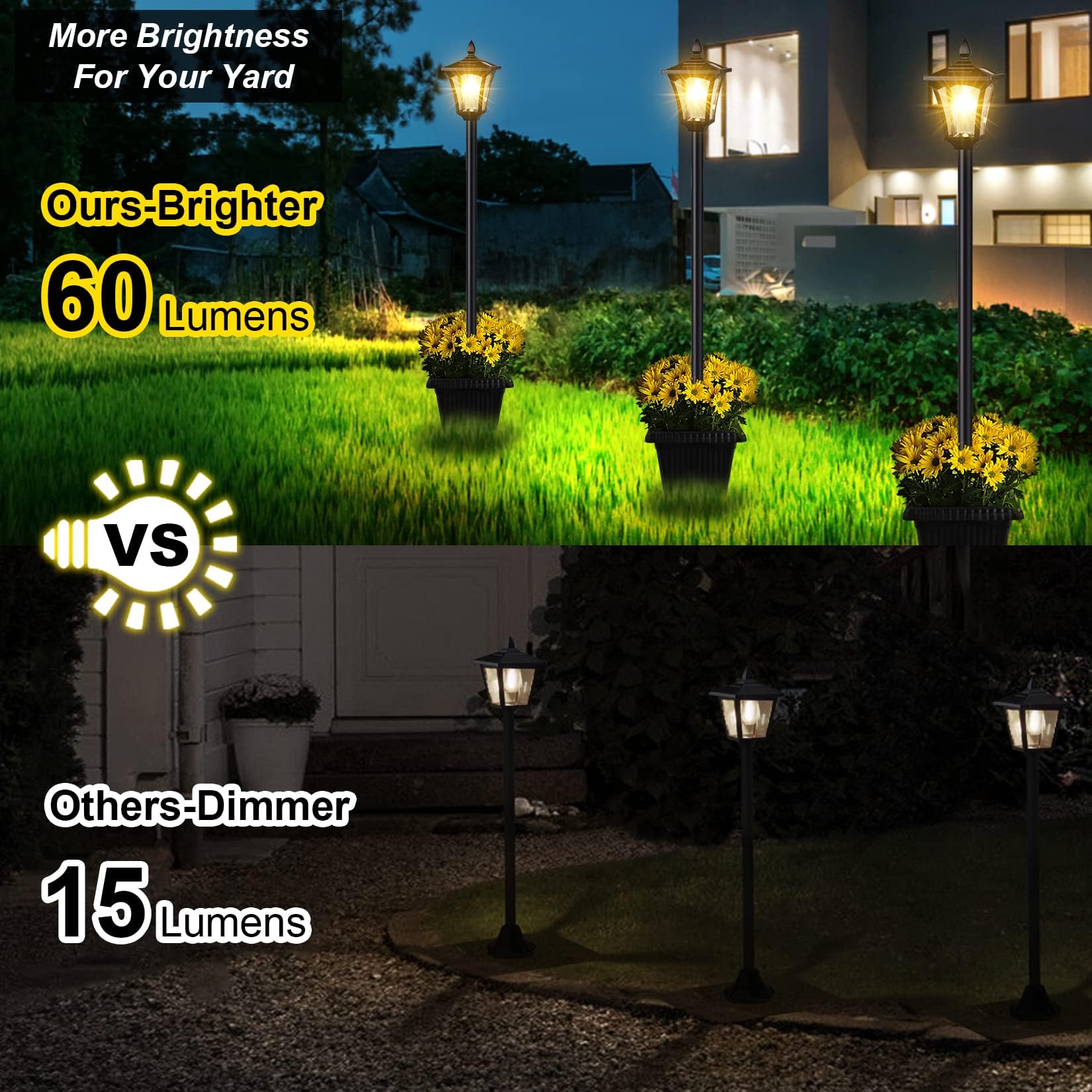 Suponar 70&quot; Solar Lamp Post Light - Waterproof Outdoor Decor, Warm White, Steel & Glass
