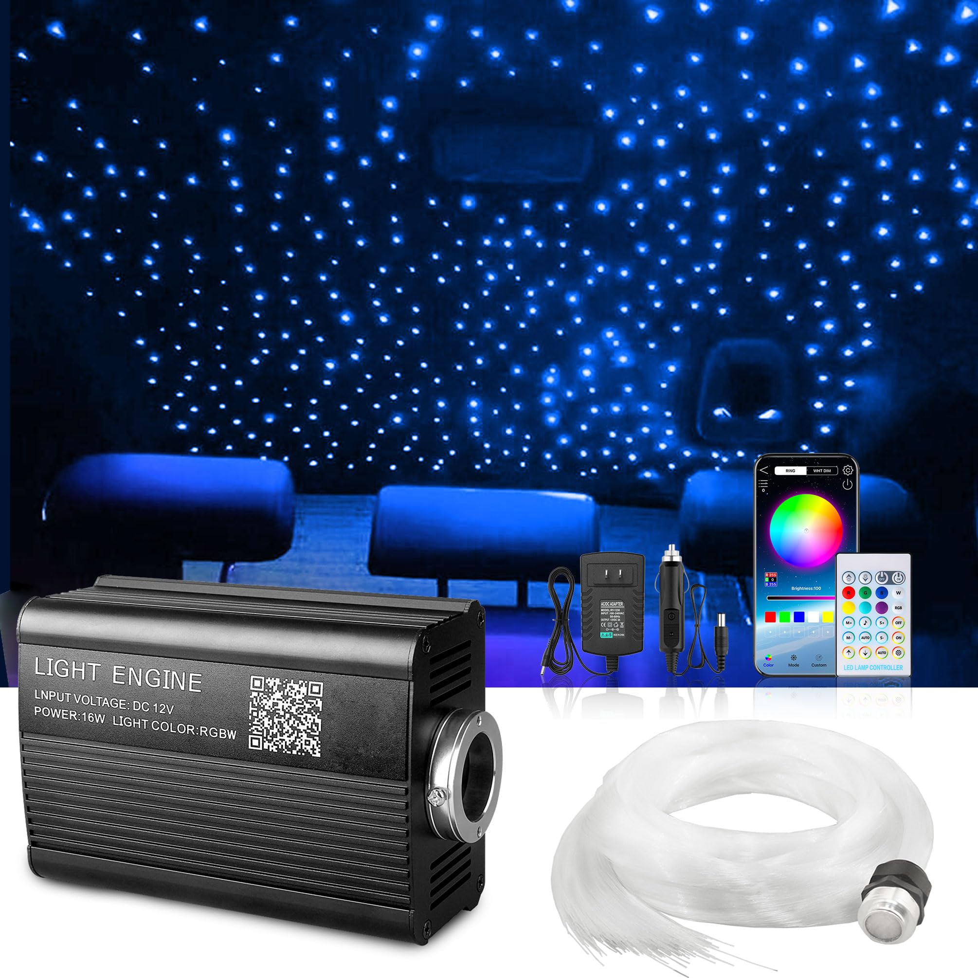 Starlight Headliner Kit 550 Piece Twinkle 0.03in*9.8ft/0.75mm*3m  16W Starlight Headliner Music/Voice Activated Star Lights for Car  VASTFIRE RGBW Starlights for Theater Game Bed Room Ceiling