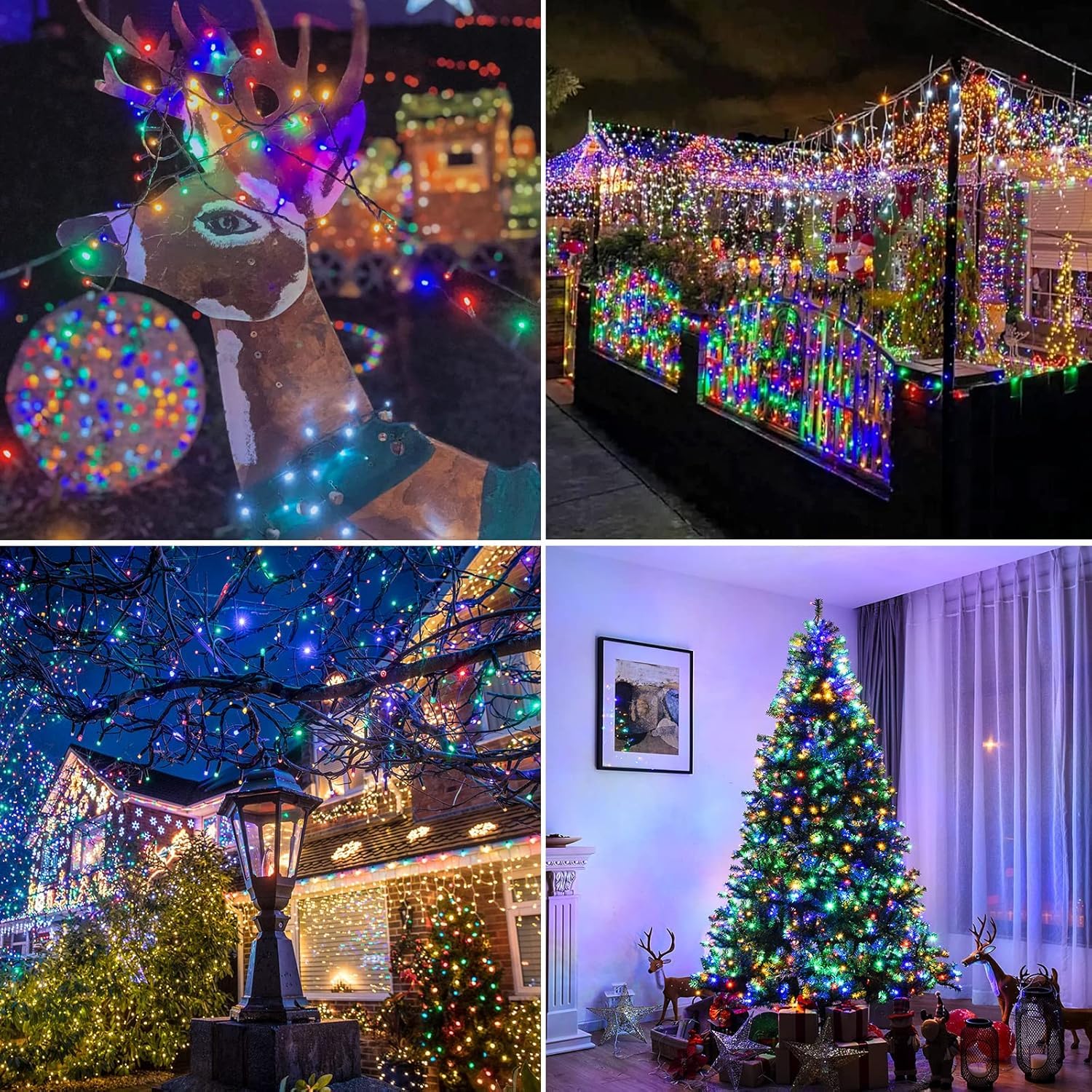 FULLBELL Christmas String Lights - 100 LED Multi-Color, 33ft Black Wire, 8 Modes, Memory Function