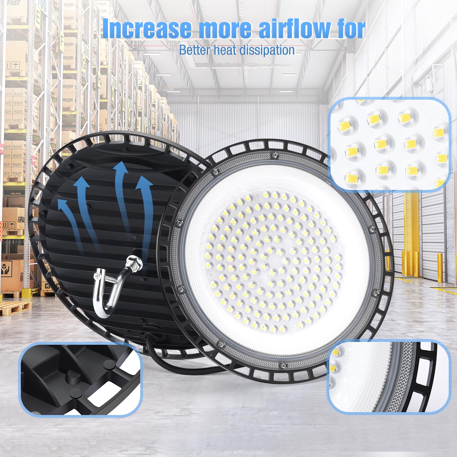 Yanycn 20 Pack 240W Ufo Led High Bay Lights 120Vac Ip66 Waterproof 40000Lm 5000K Daylight  1050W Mh/Hps With Plug Commercial Bay Lighting For Barn Gym Factory Warehouse Shop Workshop Gym