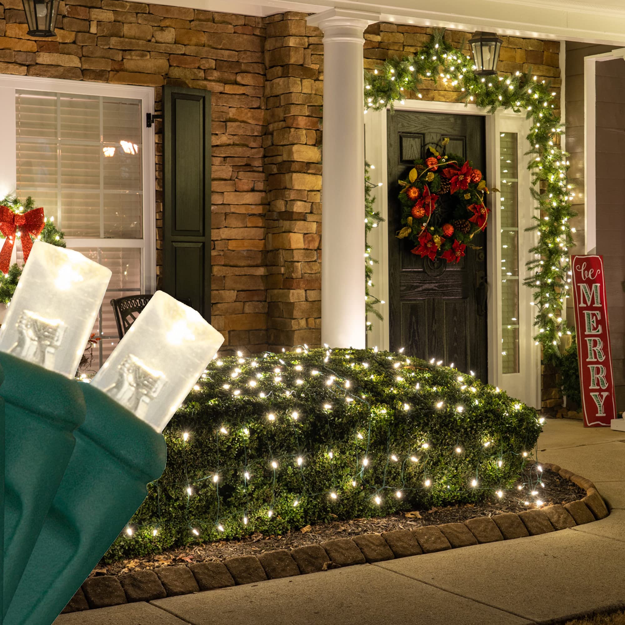 Wintergreen Lighting LED Net Lights Set of 100, Warm White, 4 x 6 ft, 5mm, Green Wire, Model IOS-3-20-5