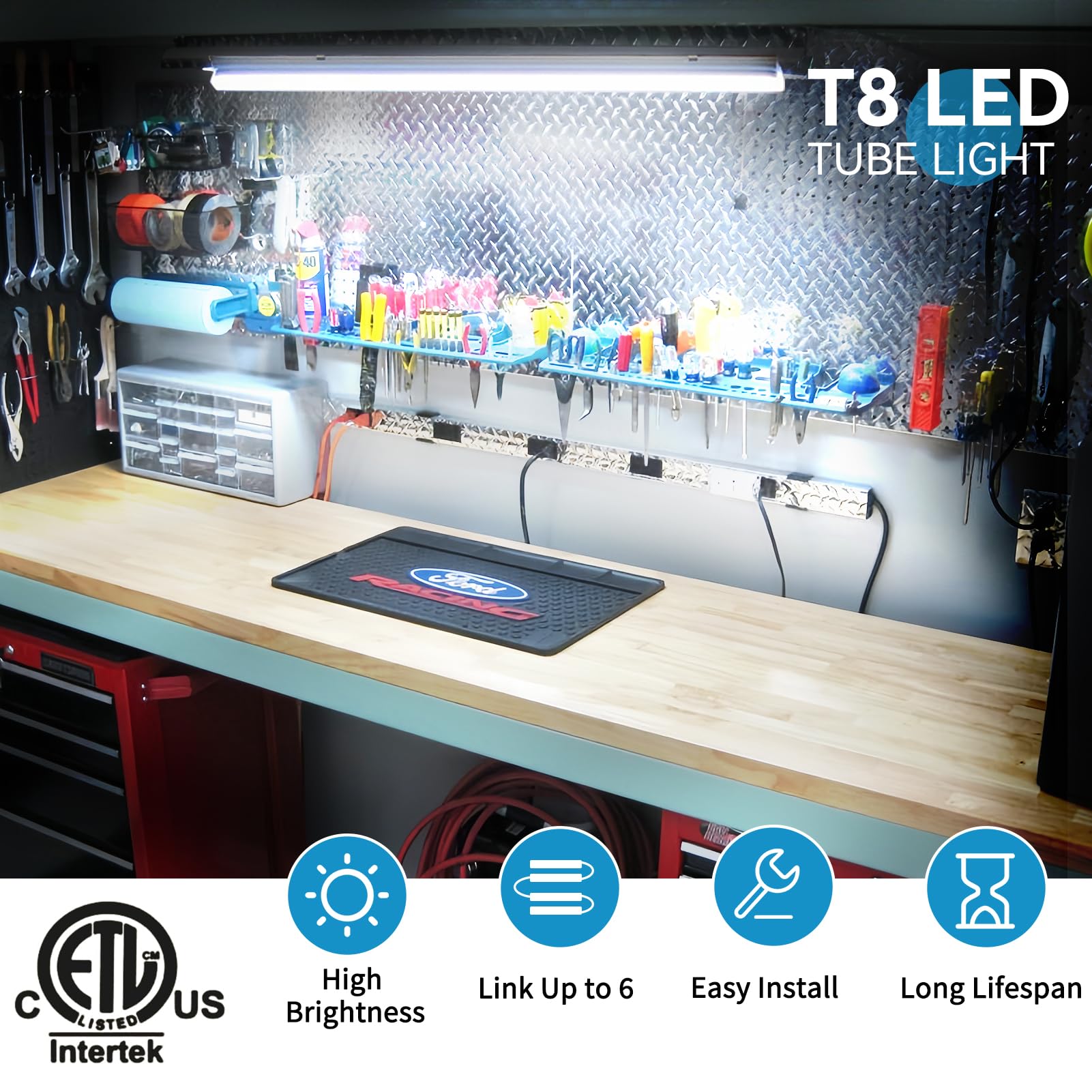 Shopled 4Ft Led Shop Light, 45W 5850Lm 6000K Cool White, D-Shape, Linkable T8 Led Tube Lights 4Ft, 4 Foot Led Shop Lights For Wo