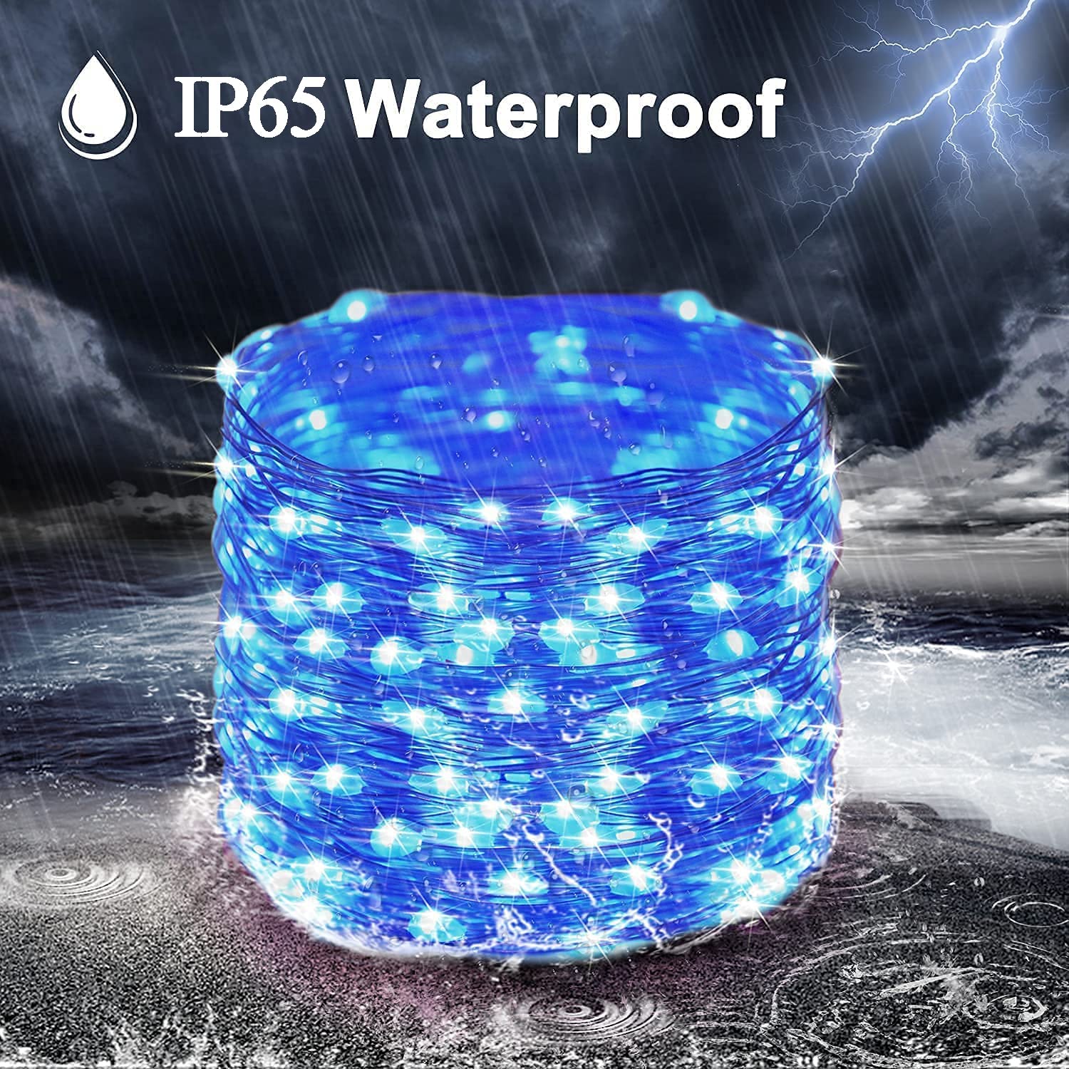 Dolucky 72FT 200 LED Blue Solar Outdoor String Lights, 8 Modes Solar Powered Waterproof Fairy Lights, Solar Copper Wire Lights f